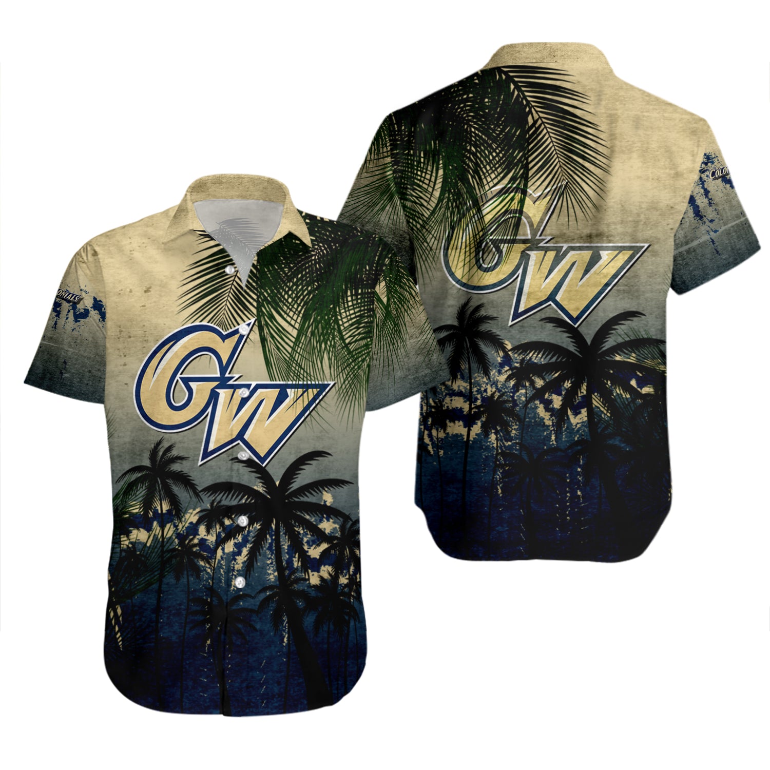 George Washington Colonials Hawaiian Shirt Set Coconut Tree Tropical Grunge 2
