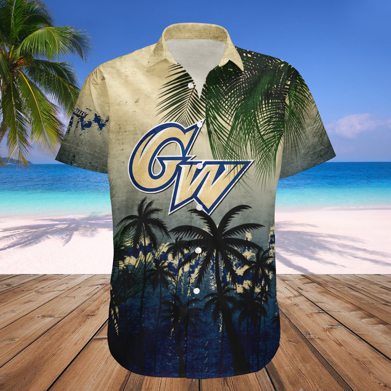 George Washington Colonials Hawaiian Shirt Set Coconut Tree Tropical Grunge 1