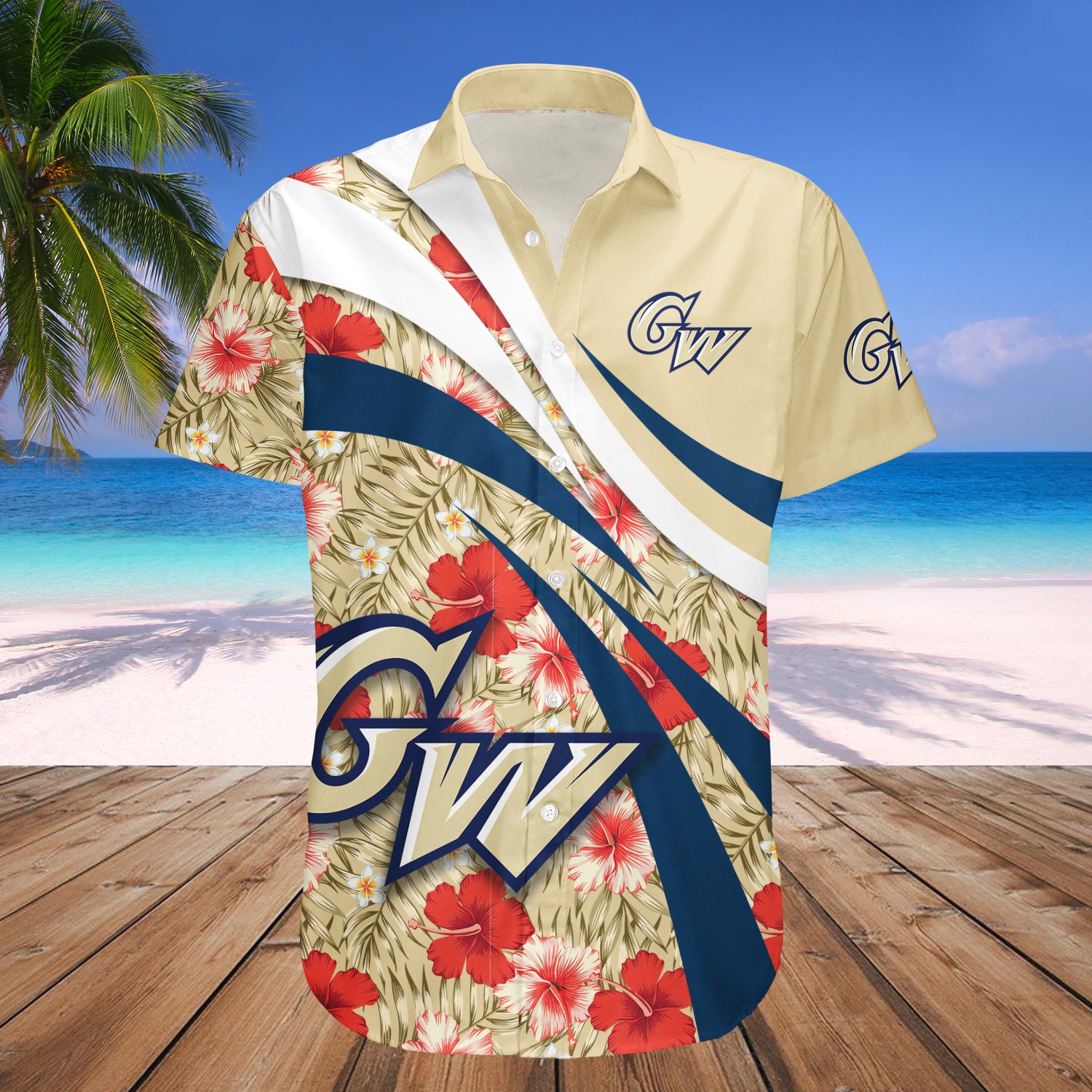 George Washington Colonials Hawaiian Shirt Set Hibiscus Sport Style 1
