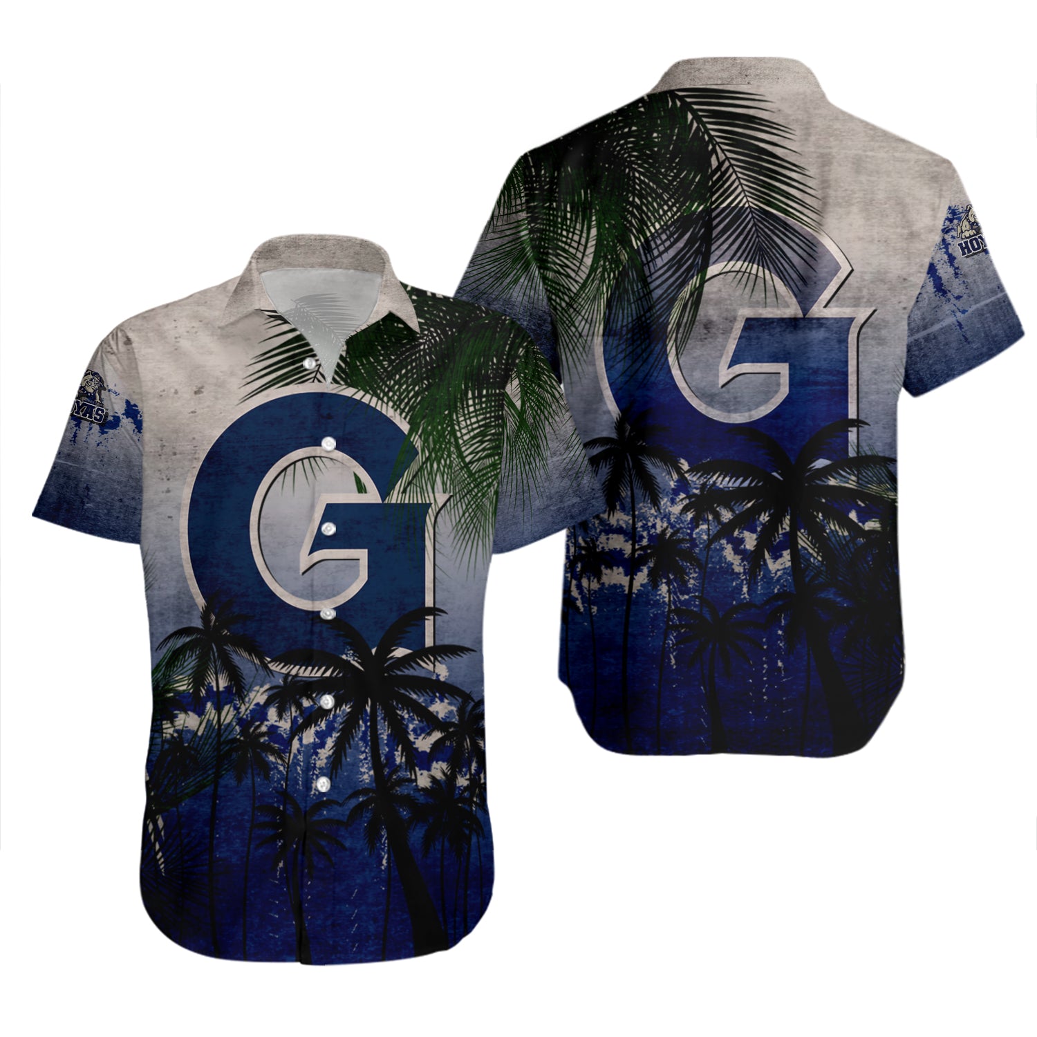 Georgetown Hoyas Hawaiian Shirt Set Coconut Tree Tropical Grunge 2