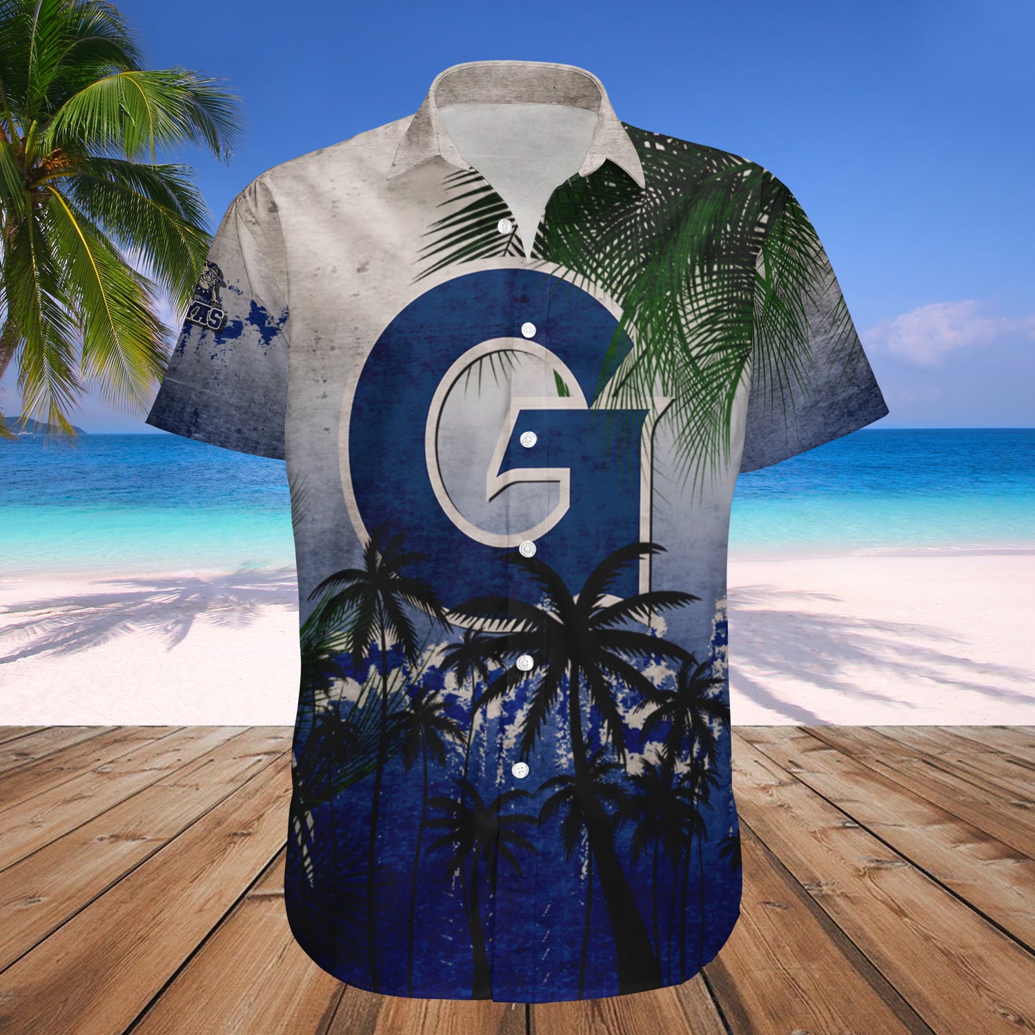 Georgetown Hoyas Hawaiian Shirt Set Coconut Tree Tropical Grunge 1
