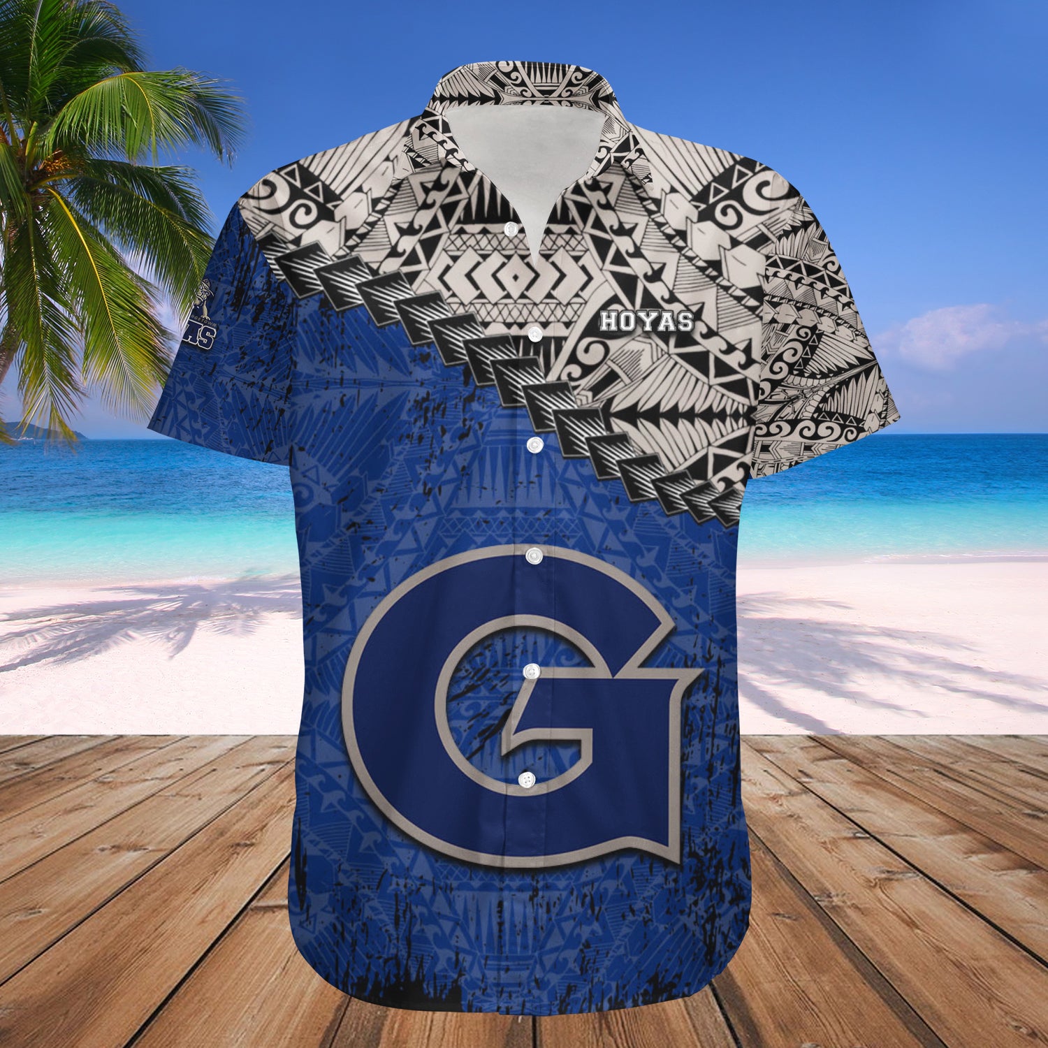 Georgetown Hoyas Hawaiian Shirt Set Grunge Polynesian Tattoo 1