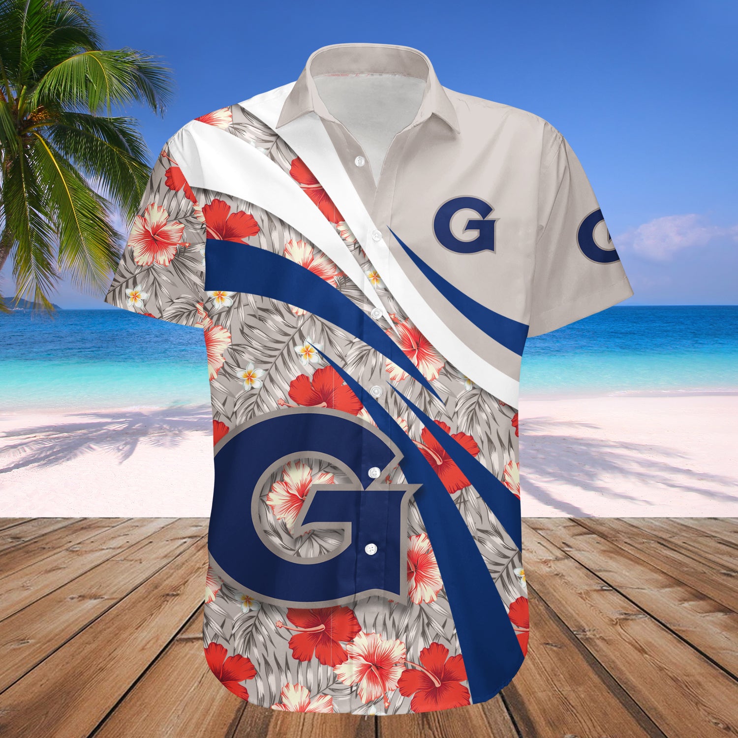 Georgetown Hoyas Hawaiian Shirt Set Hibiscus Sport Style 1