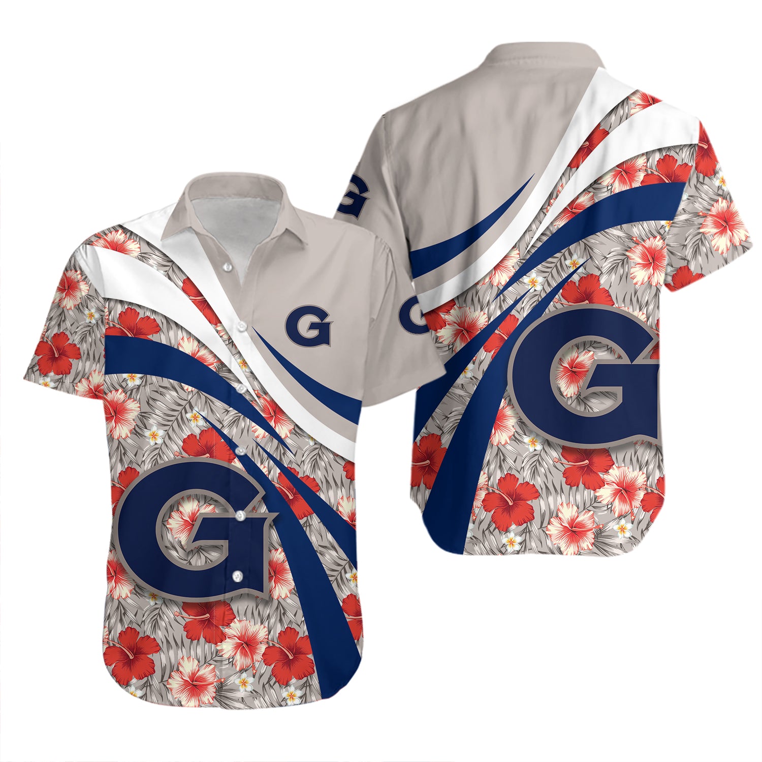 Georgetown Hoyas Hawaiian Shirt Set Hibiscus Sport Style 2