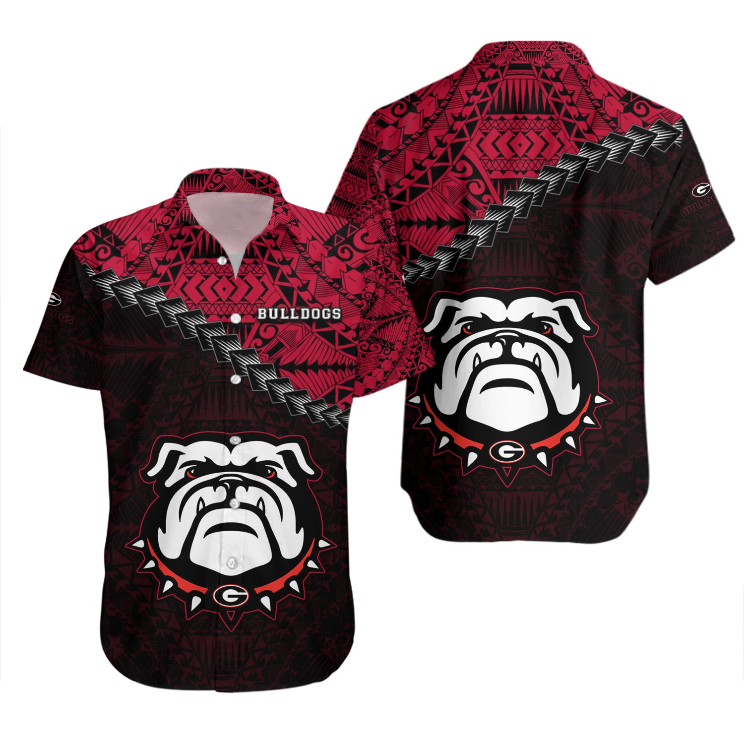 Georgia Bulldogs Hawaiian Shirt Set Grunge Polynesian Tattoo 2