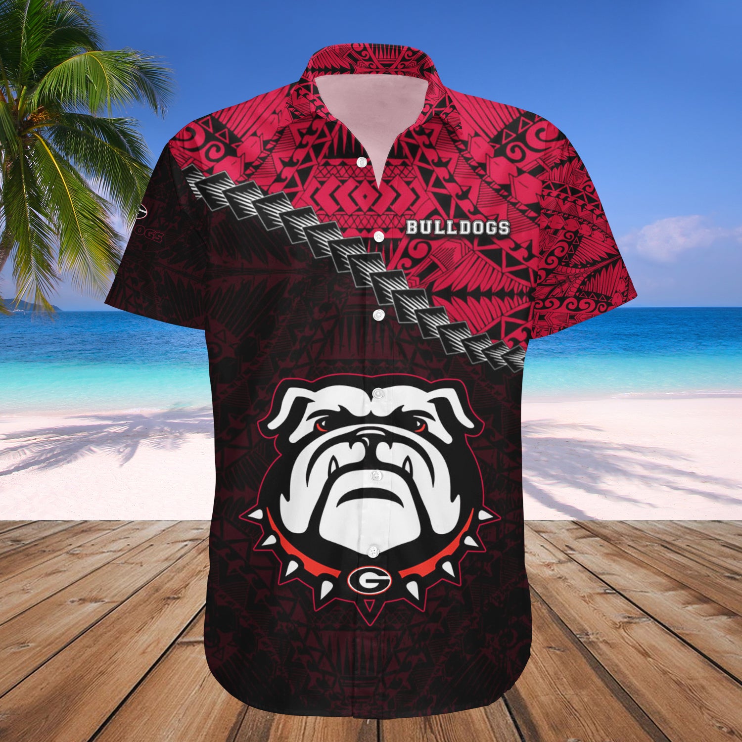 Georgia Bulldogs Hawaiian Shirt Set Grunge Polynesian Tattoo 1