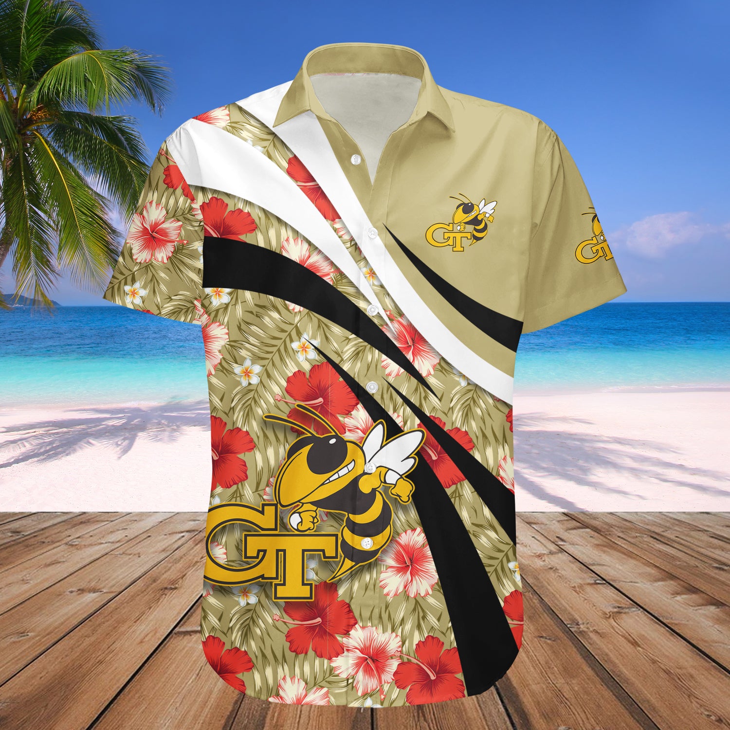 Georgia Tech Yellow Jackets Hawaiian Shirt Set Hibiscus Sport Style 1