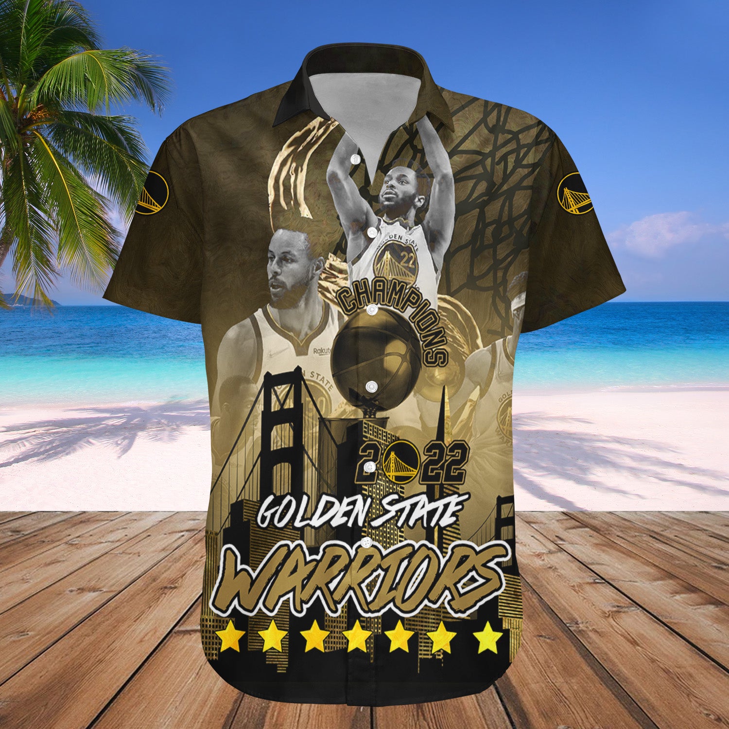 Golden State Warriors Hawaiian Shirt Set Personalized Gold Blooded 2022 Champions - NBA 1