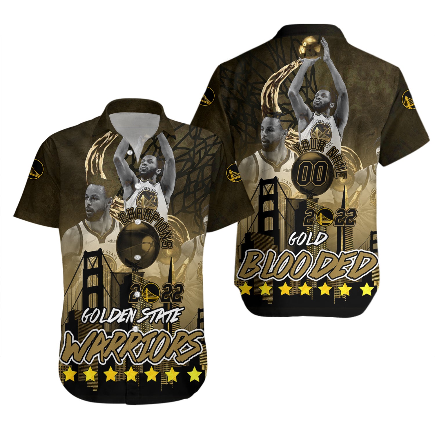 Golden State Warriors Hawaiian Shirt Set Personalized Gold Blooded 2022 Champions - NBA 2
