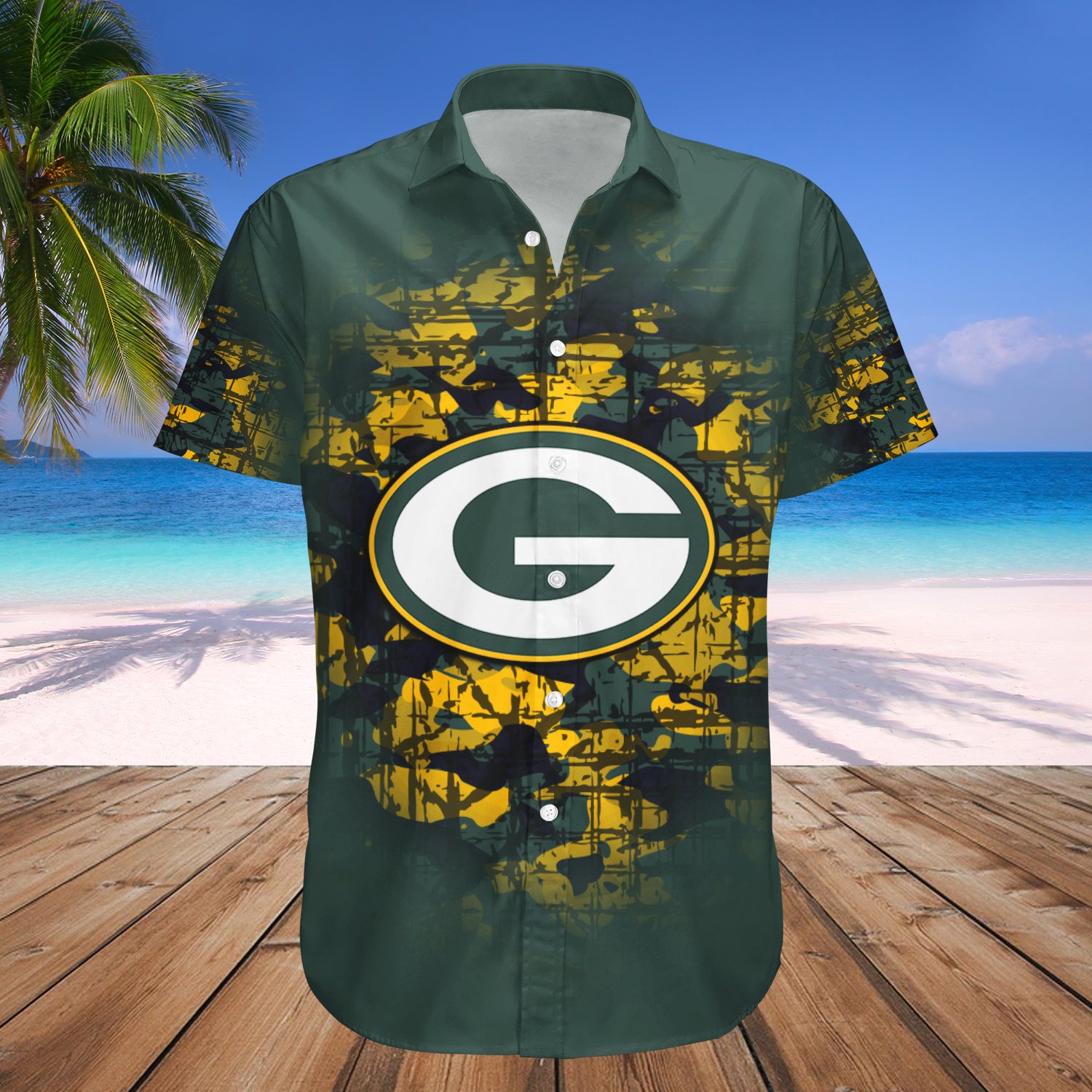 Green Bay Packers Hawaiian Shirt Set Camouflage Vintage - NFL 1