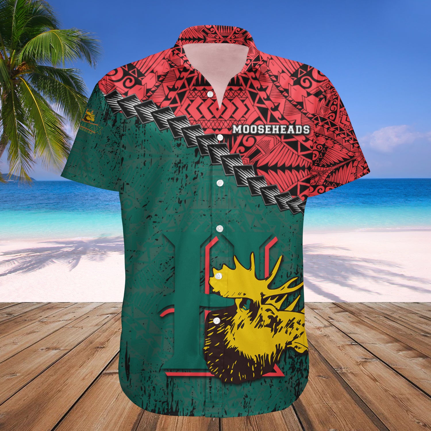 Halifax Mooseheads Hawaiian Shirt Set Grunge Polynesian Tattoo - CA HOCKEY 1