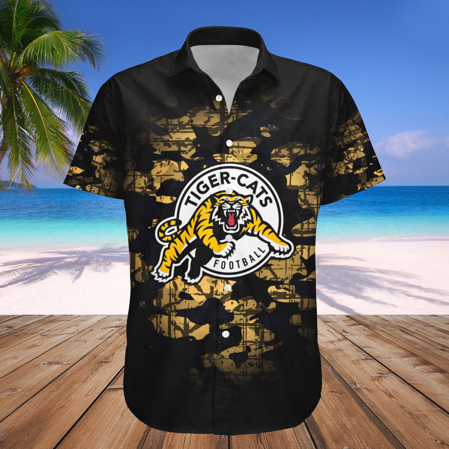 Hamilton Tiger-Cats Hawaiian Shirt Set Camouflage Vintage - CA FOOTBALL 1