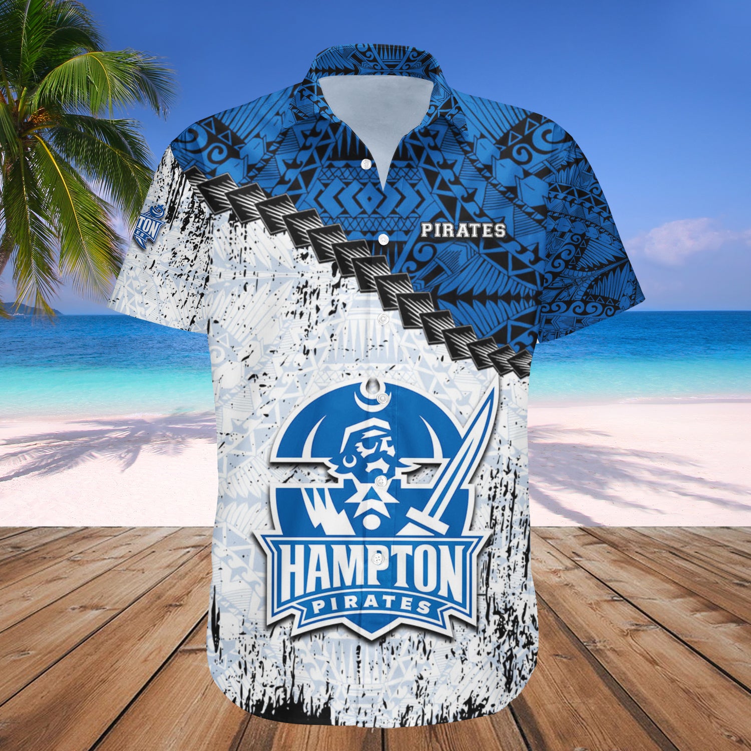 Hampton Pirates Hawaiian Shirt Set Grunge Polynesian Tattoo 1