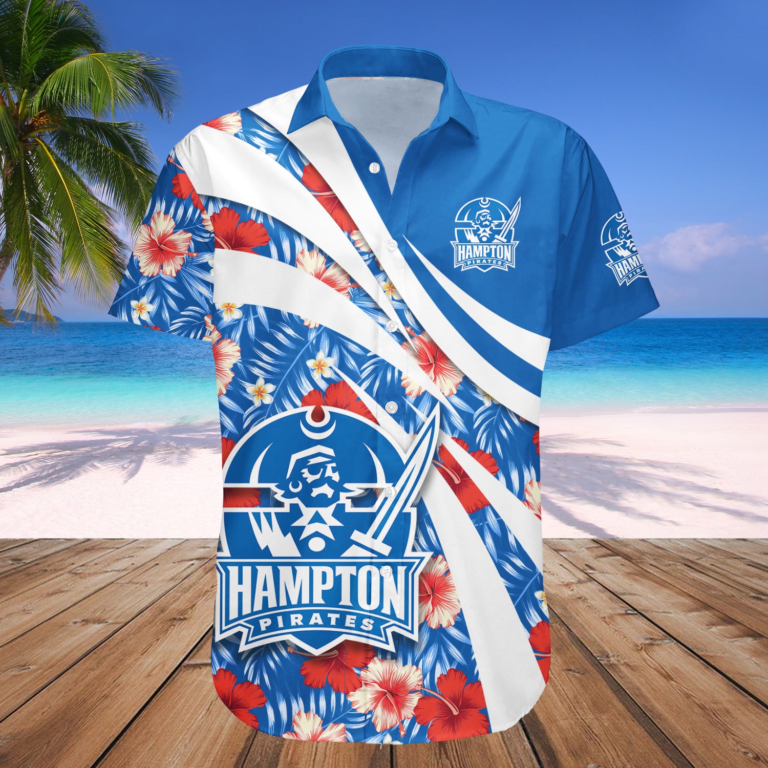 Hampton Pirates Hawaiian Shirt Set Hibiscus Sport Style 1