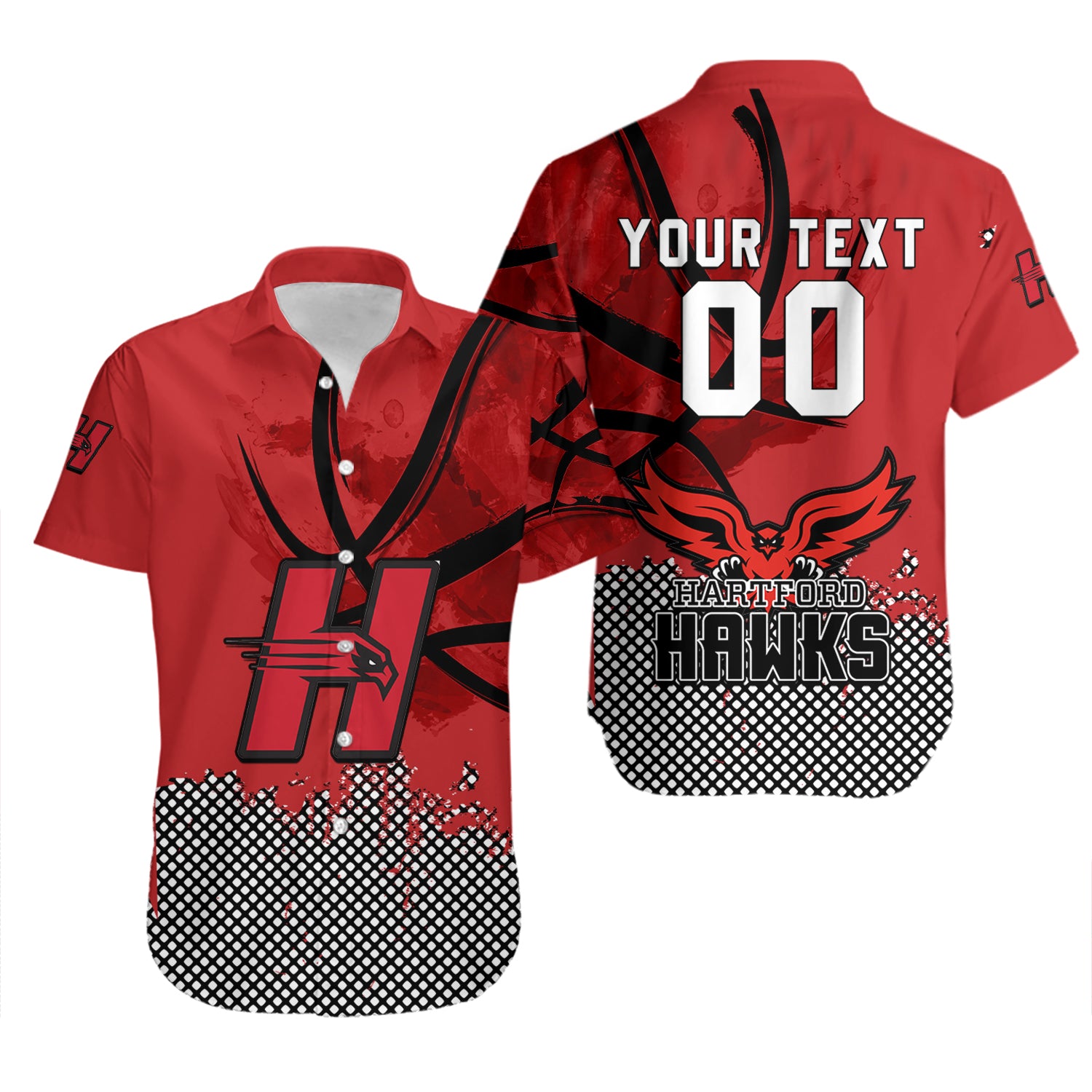 Hartford Hawks Hawaiian Shirt Set Basketball Net Grunge Pattern 2