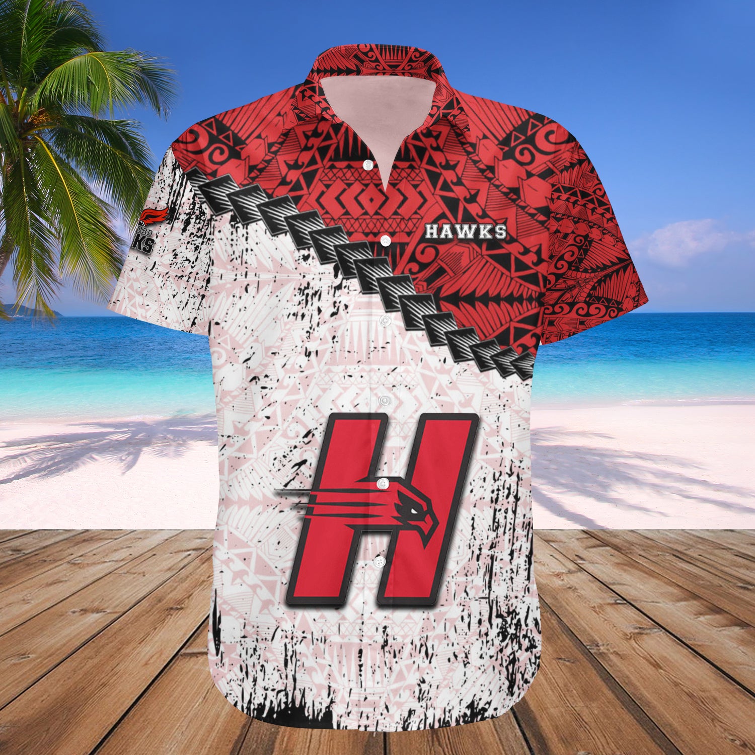 Hartford Hawks Hawaiian Shirt Set Grunge Polynesian Tattoo 1