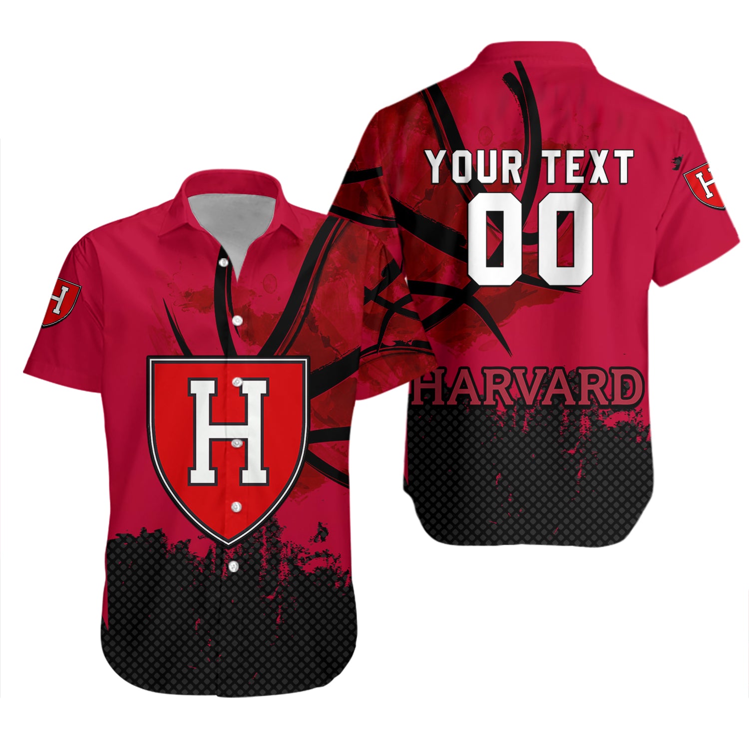 Harvard Crimson Hawaiian Shirt Set Basketball Net Grunge Pattern 2