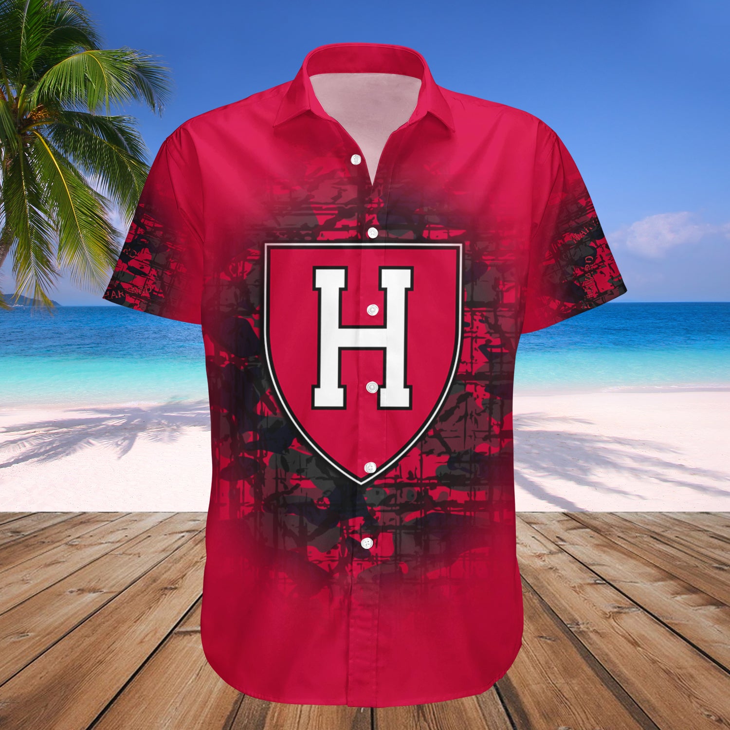 Harvard Crimson Hawaiian Shirt Set Camouflage Vintage 1