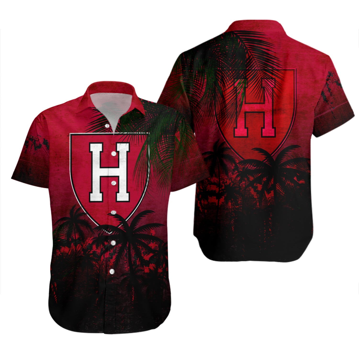 Harvard Crimson Hawaiian Shirt Set Coconut Tree Tropical Grunge 2