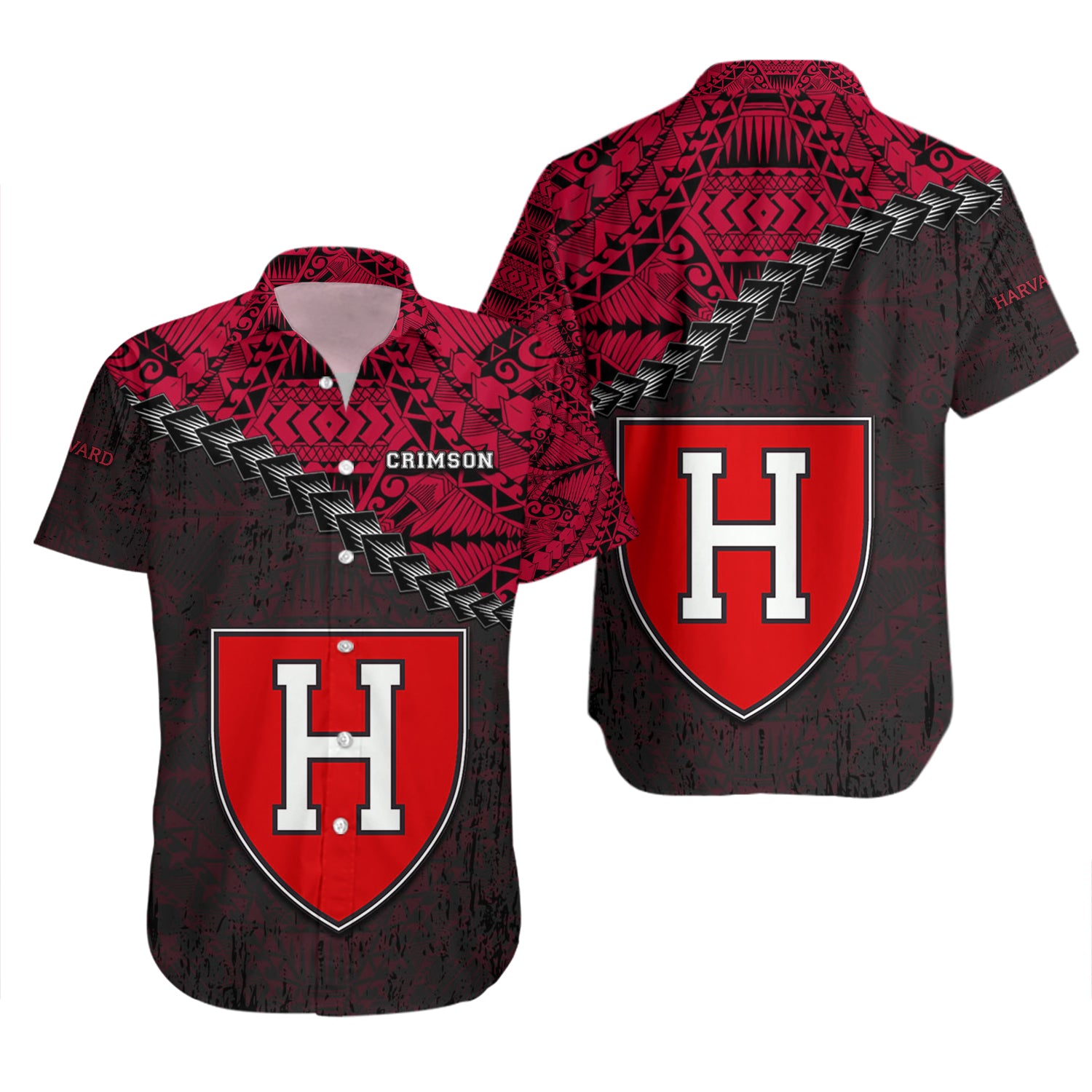 Harvard Crimson Hawaiian Shirt Set Grunge Polynesian Tattoo 2
