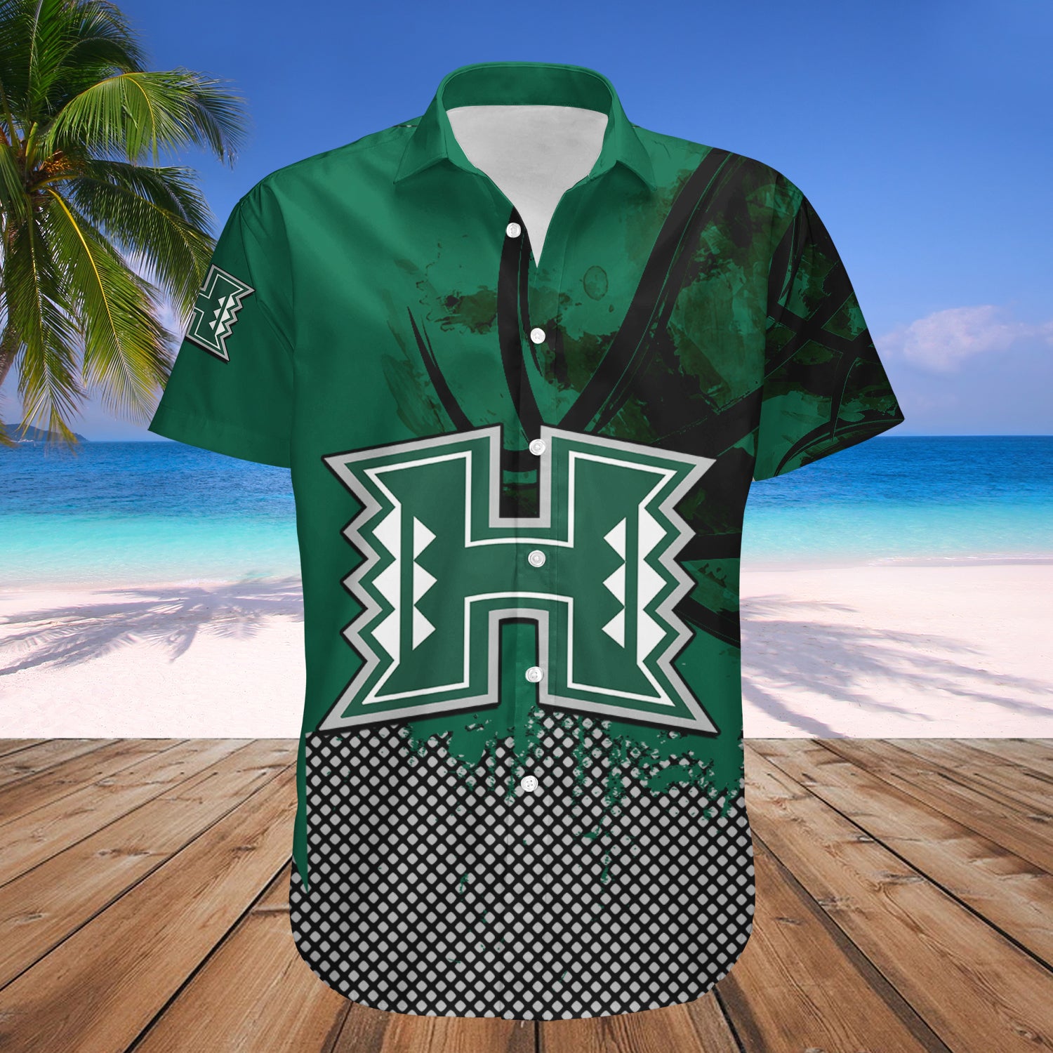 Hawaii Rainbow Warriors Hawaiian Shirt Set Basketball Net Grunge Pattern 1