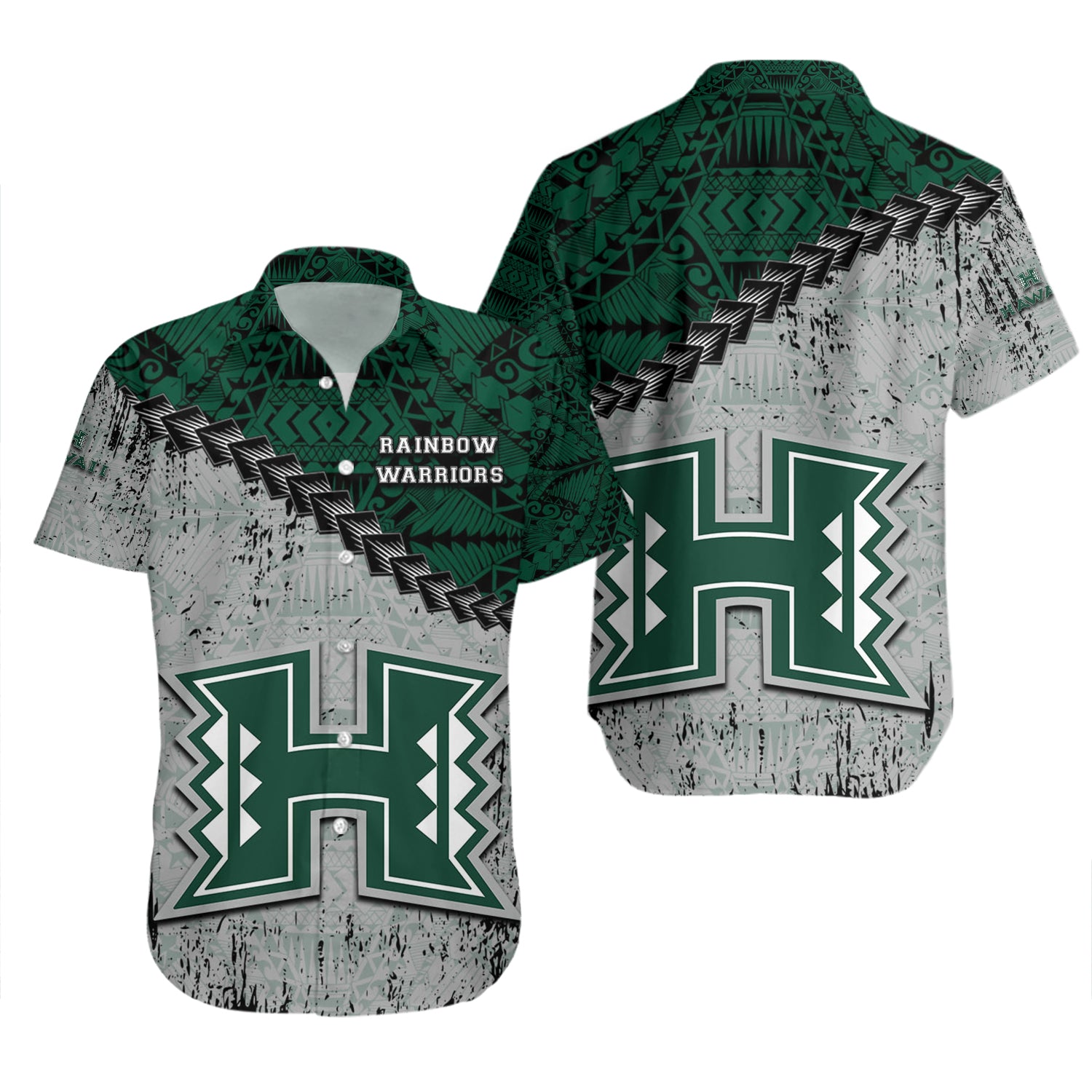 Hawaii Rainbow Warriors Hawaiian Shirt Set Grunge Polynesian Tattoo 2