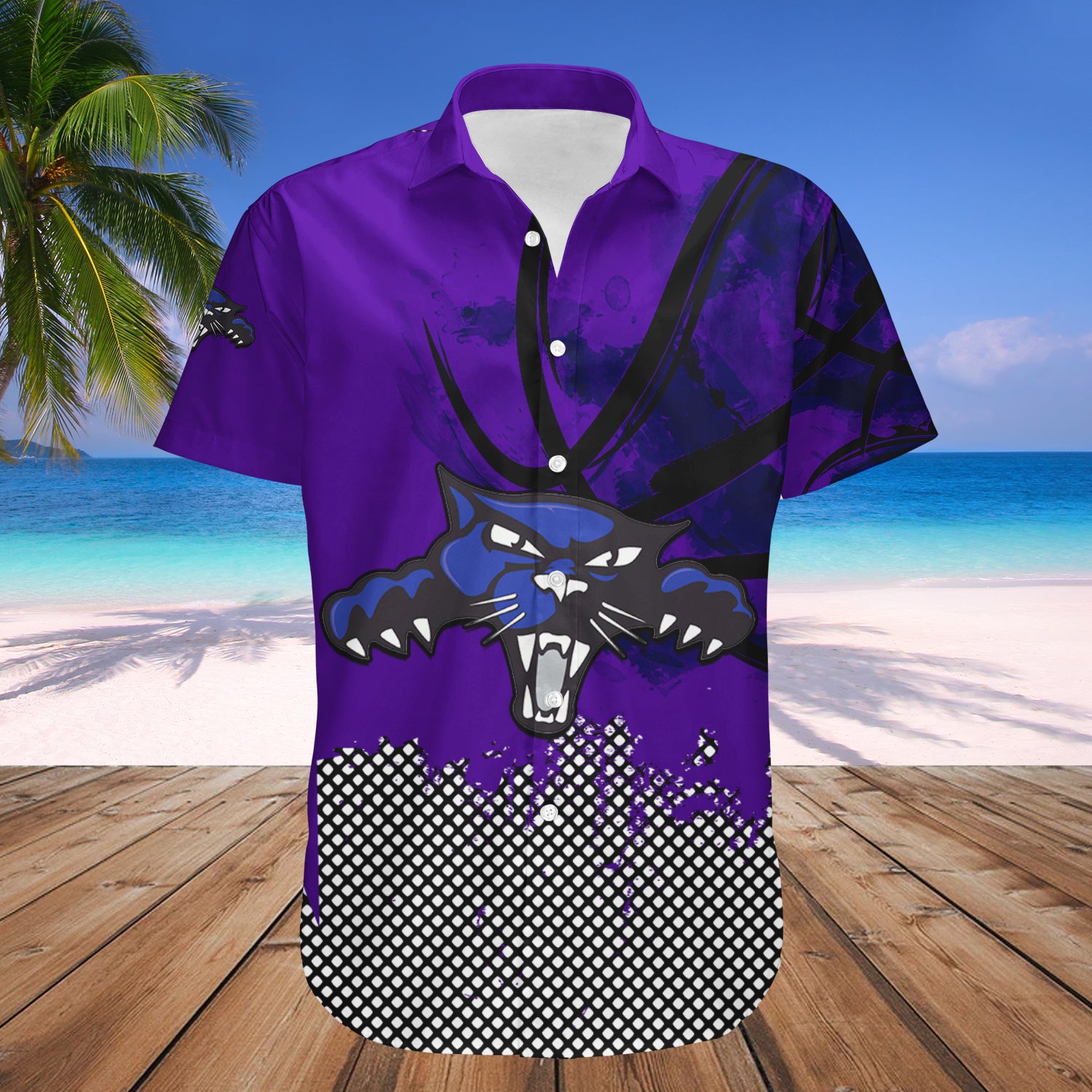 High Point Panthers Hawaiian Shirt Set Basketball Net Grunge Pattern 1