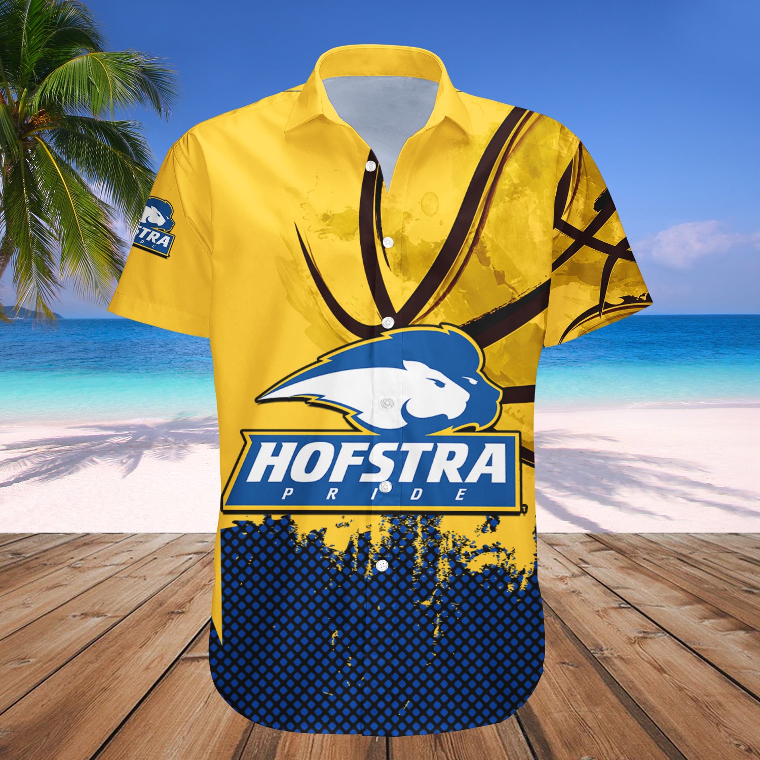 Hofstra Pride Hawaiian Shirt Set Basketball Net Grunge Pattern 1