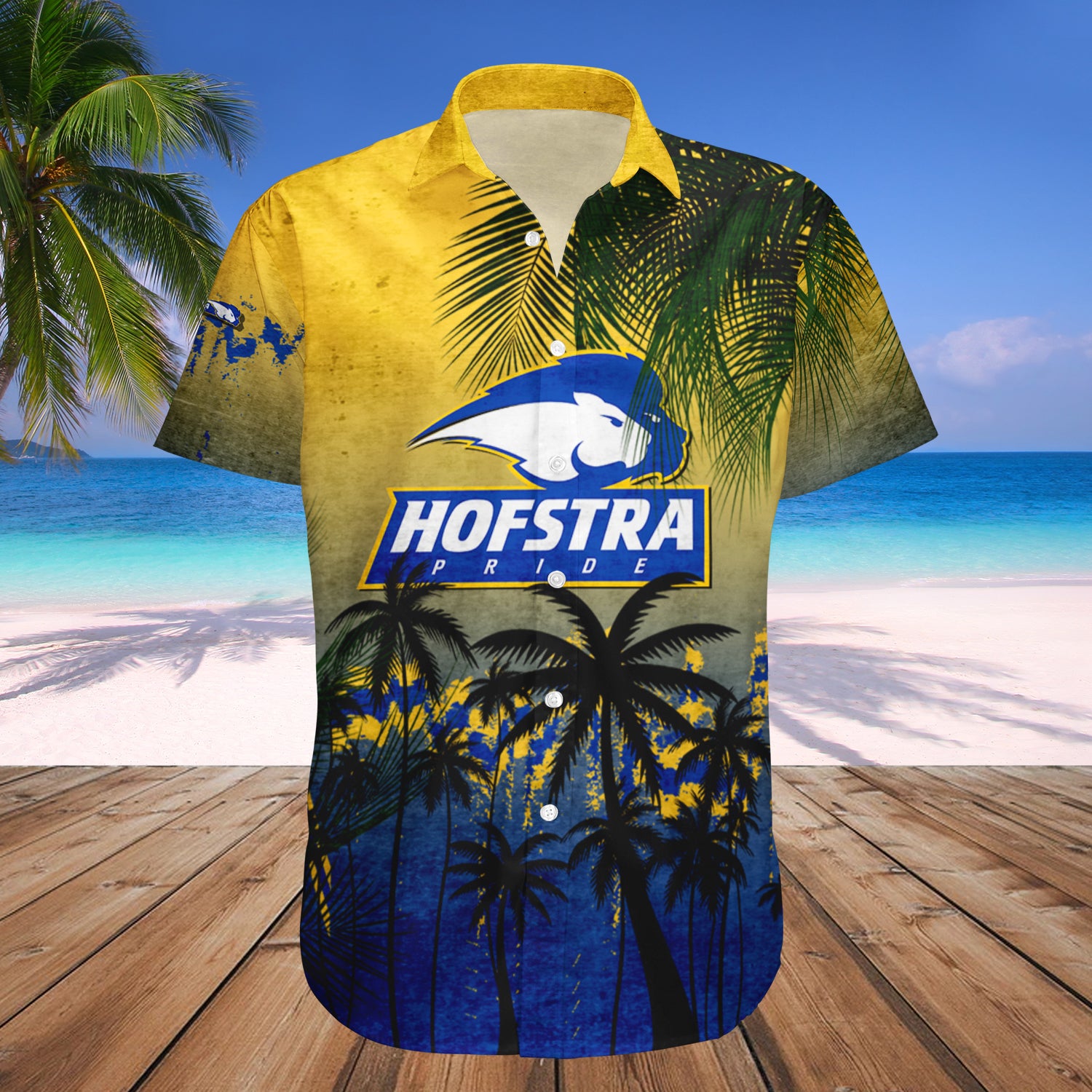 Hofstra Pride Hawaiian Shirt Set Coconut Tree Tropical Grunge 1