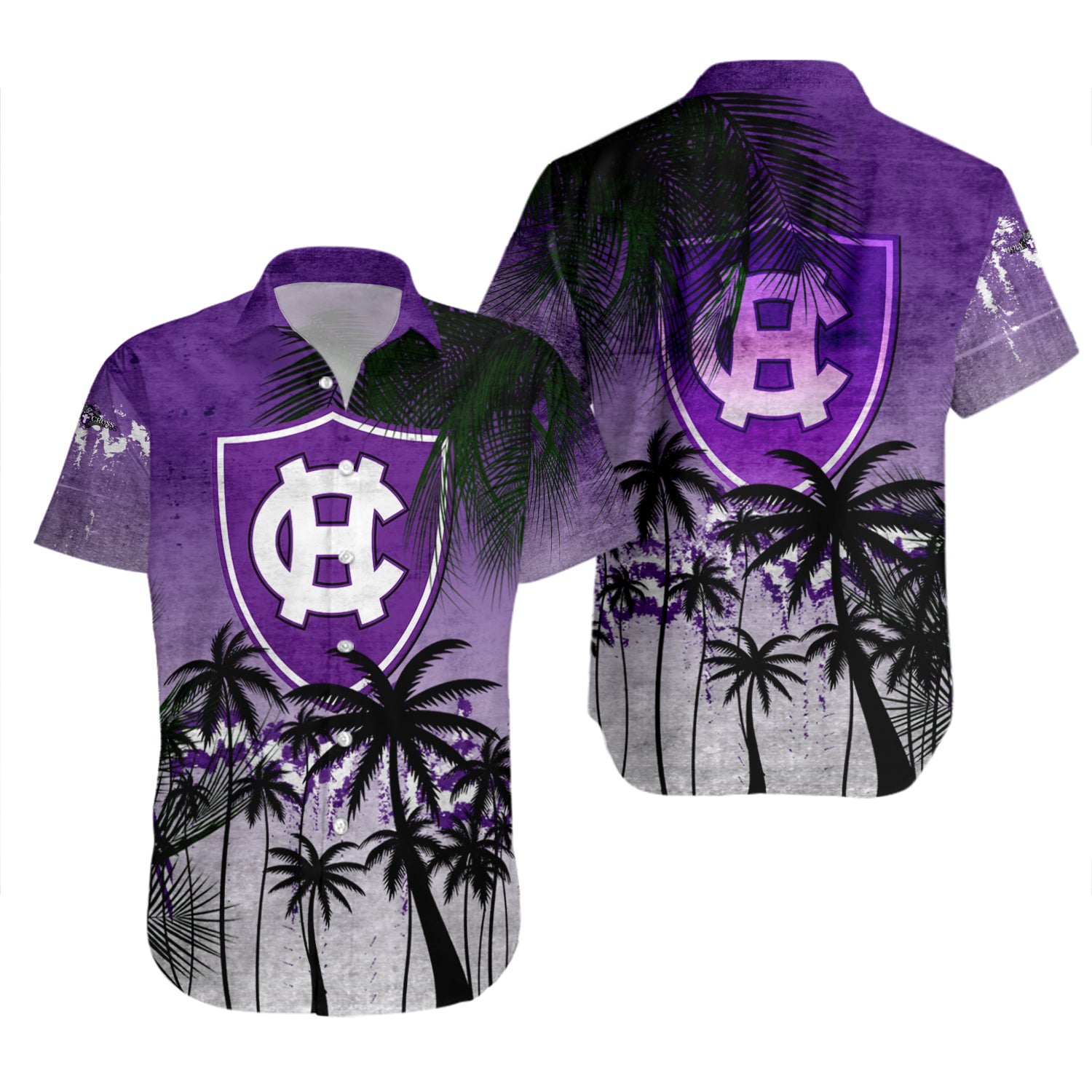 Holy Cross Crusaders Hawaiian Shirt Set Coconut Tree Tropical Grunge 2