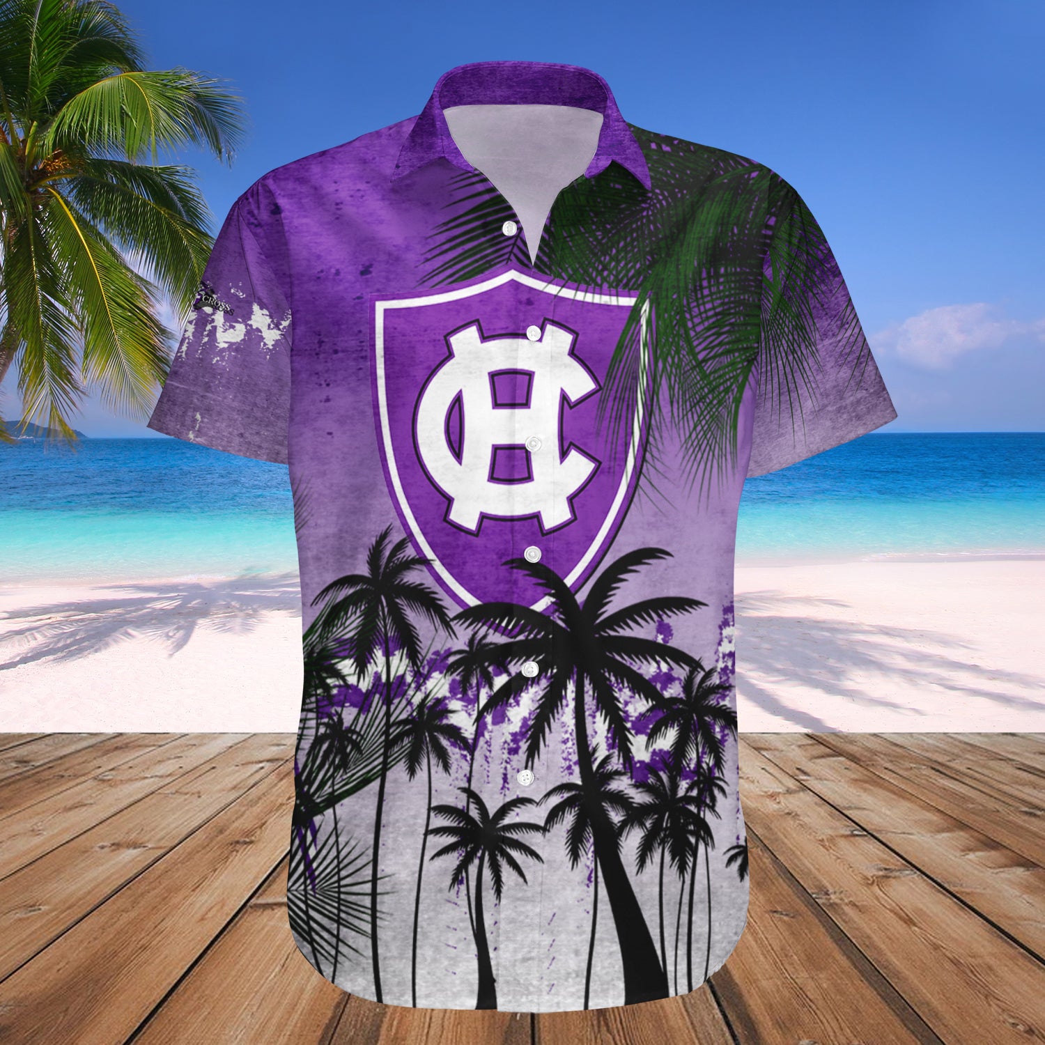 Holy Cross Crusaders Hawaiian Shirt Set Coconut Tree Tropical Grunge 1