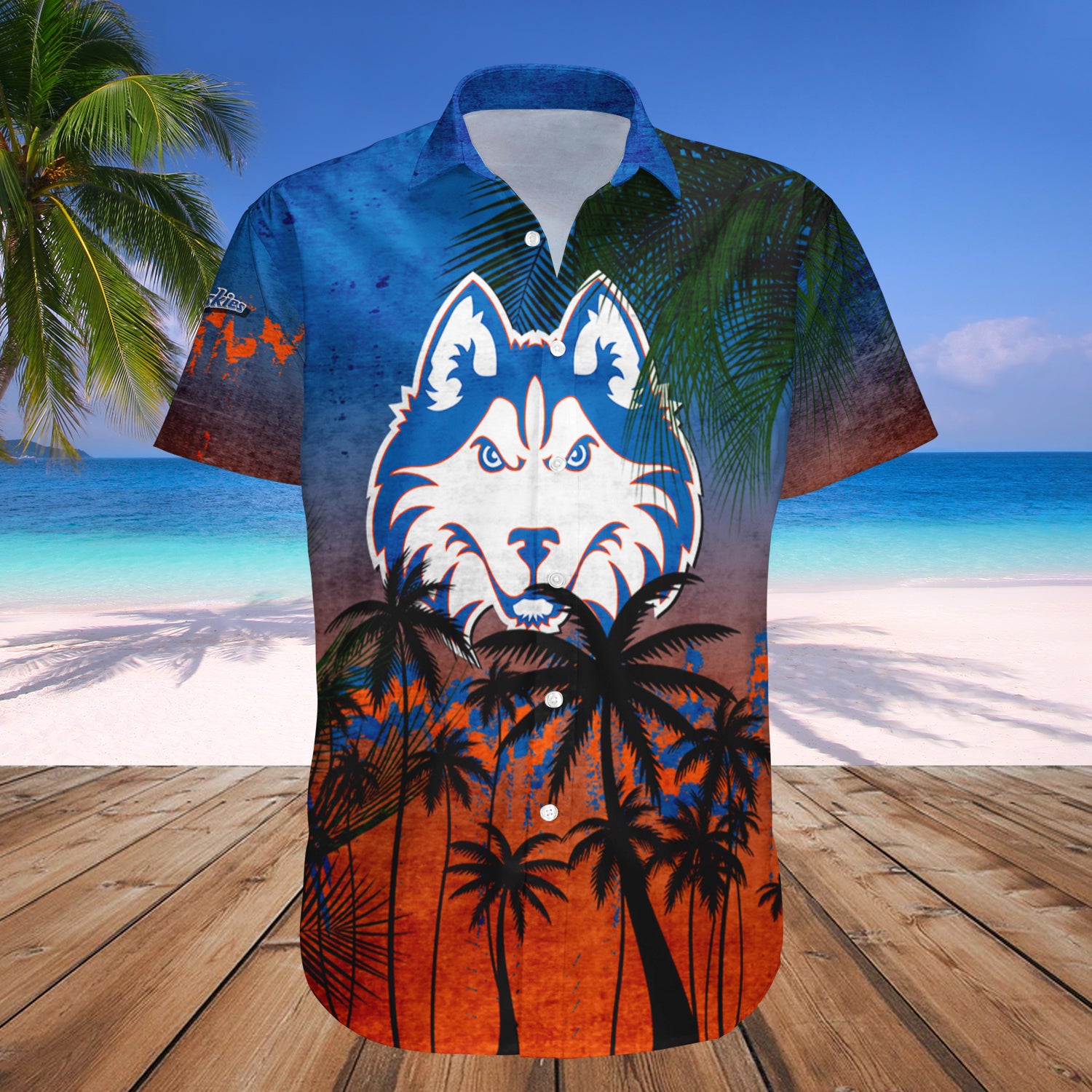 Houston Baptist Huskies Hawaiian Shirt Set Coconut Tree Tropical Grunge 1