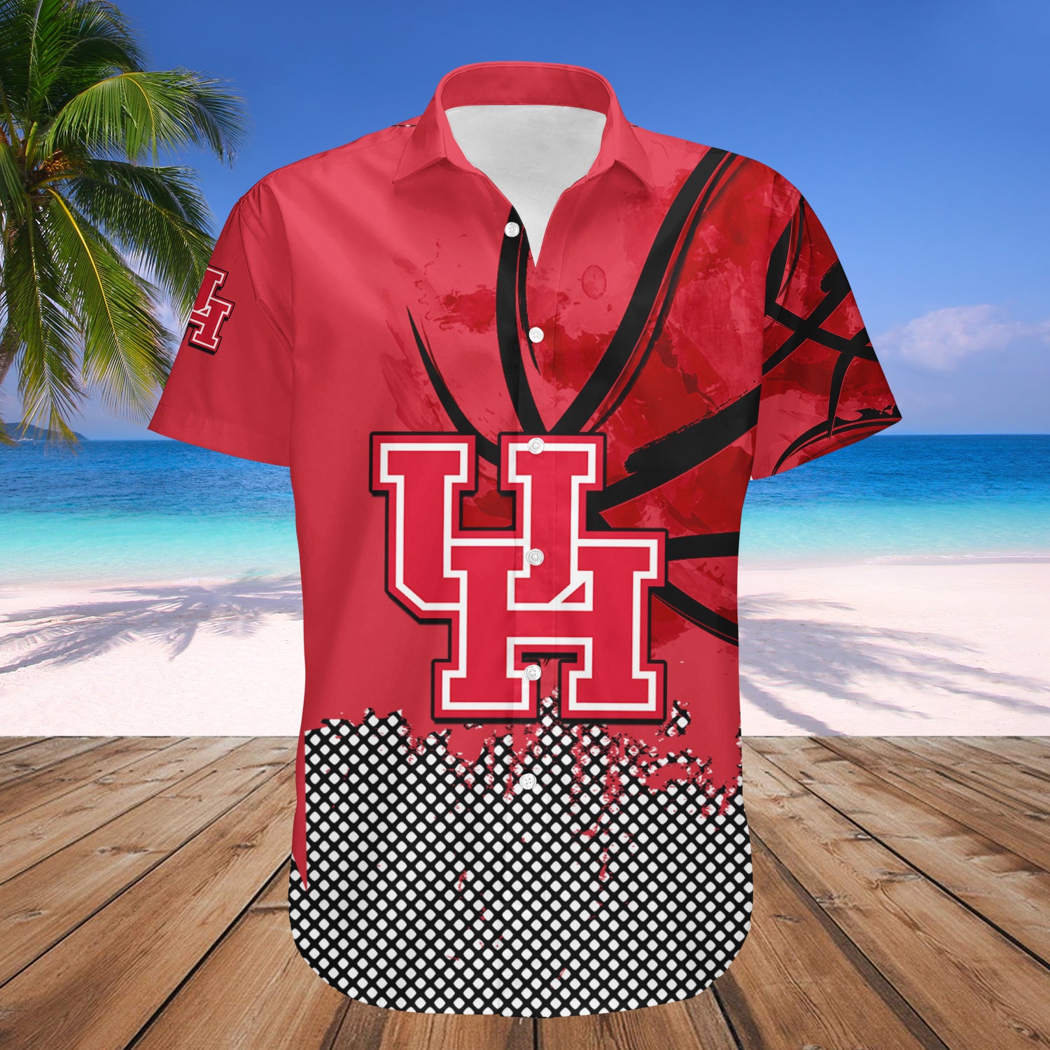 Houston Cougars Hawaiian Shirt Set Basketball Net Grunge Pattern 1