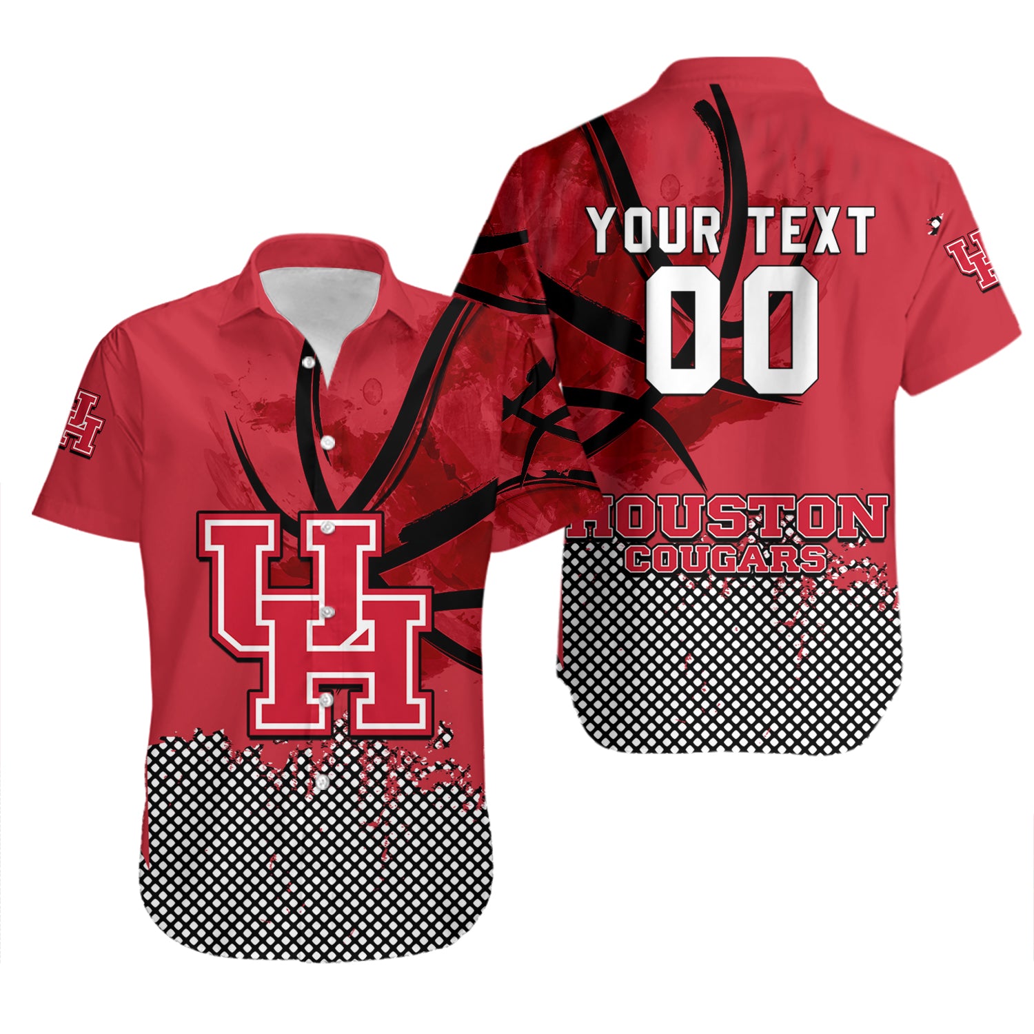 Houston Cougars Hawaiian Shirt Set Basketball Net Grunge Pattern 2