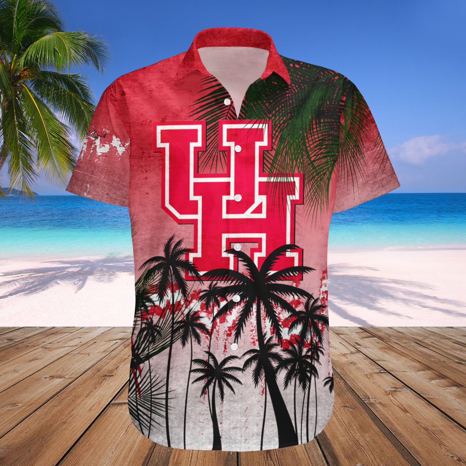 Houston Cougars Hawaiian Shirt Set Coconut Tree Tropical Grunge 1
