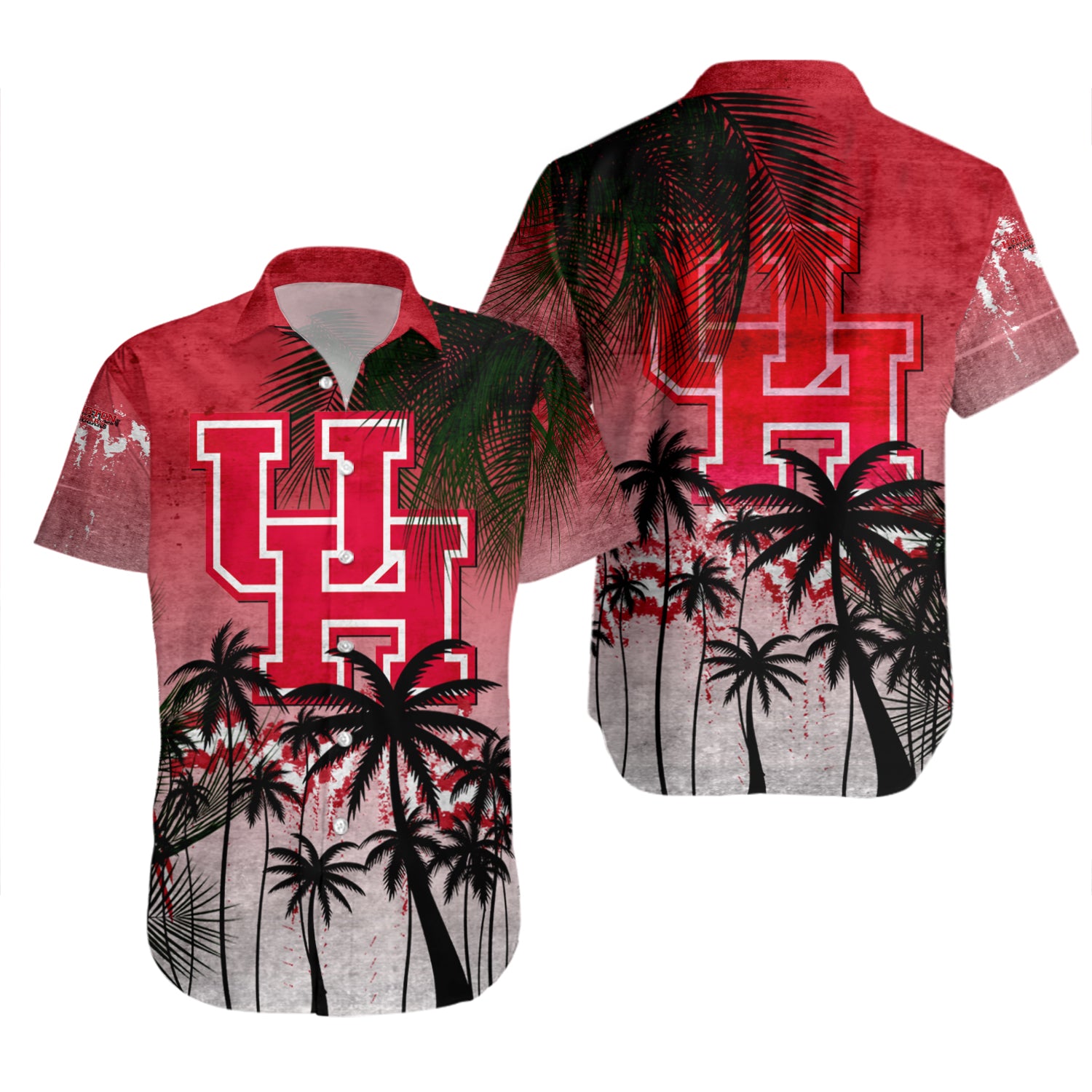 Houston Cougars Hawaiian Shirt Set Coconut Tree Tropical Grunge 2