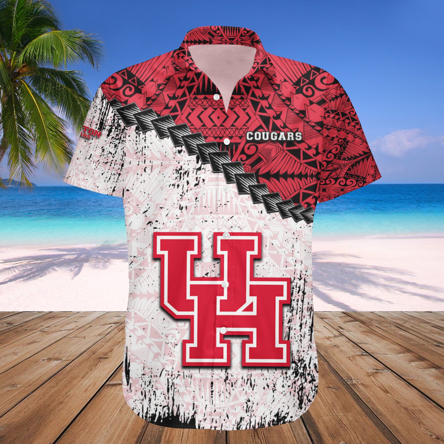 Houston Cougars Hawaiian Shirt Set Grunge Polynesian Tattoo 1