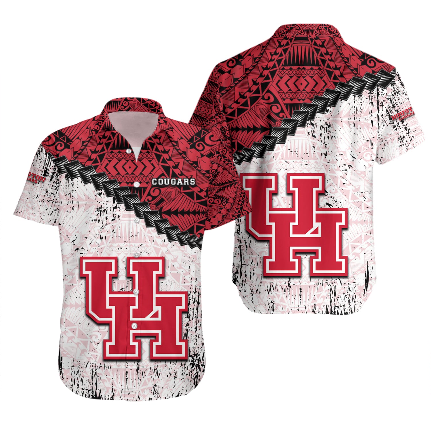 Houston Cougars Hawaiian Shirt Set Grunge Polynesian Tattoo 2