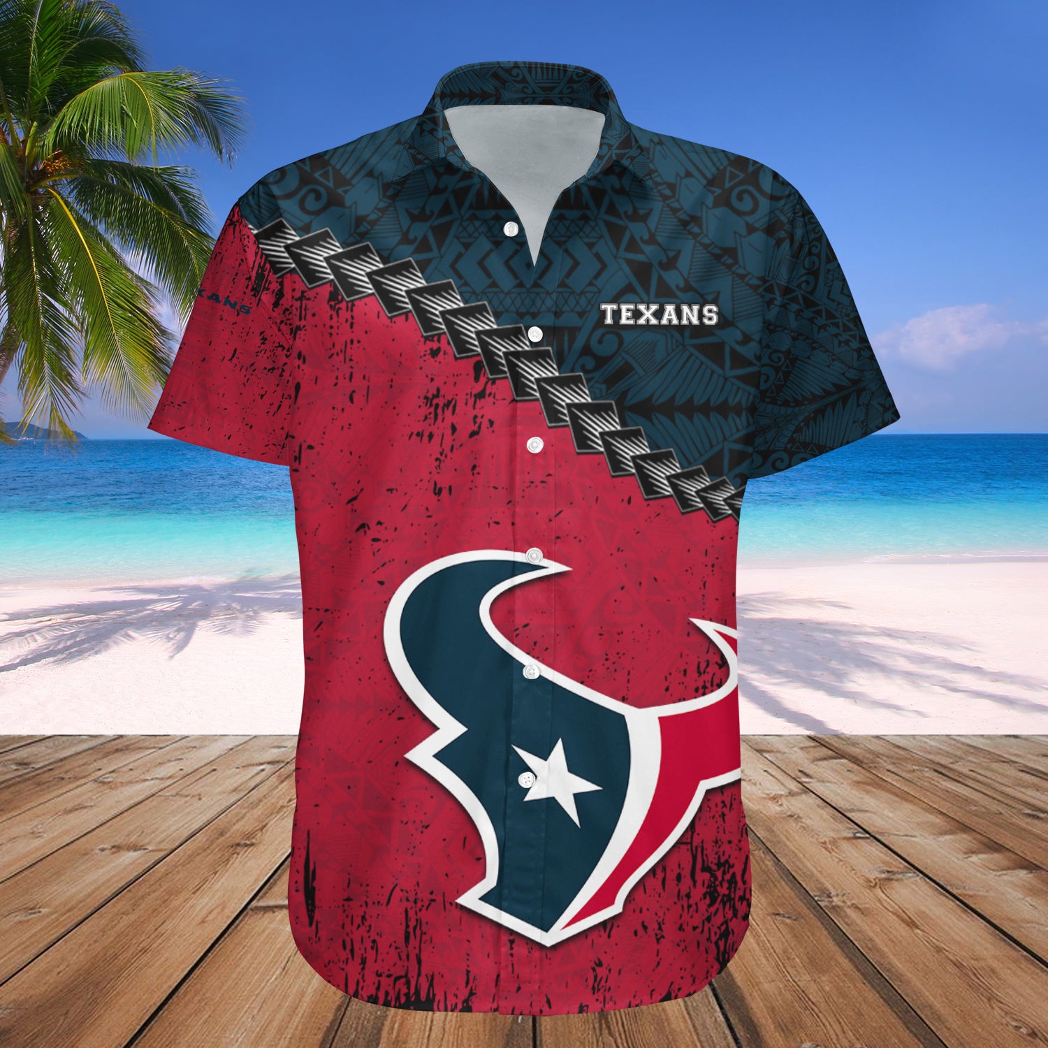 Houston Texans Hawaiian Shirt Set Grunge Polynesian Tattoo - NFL 1