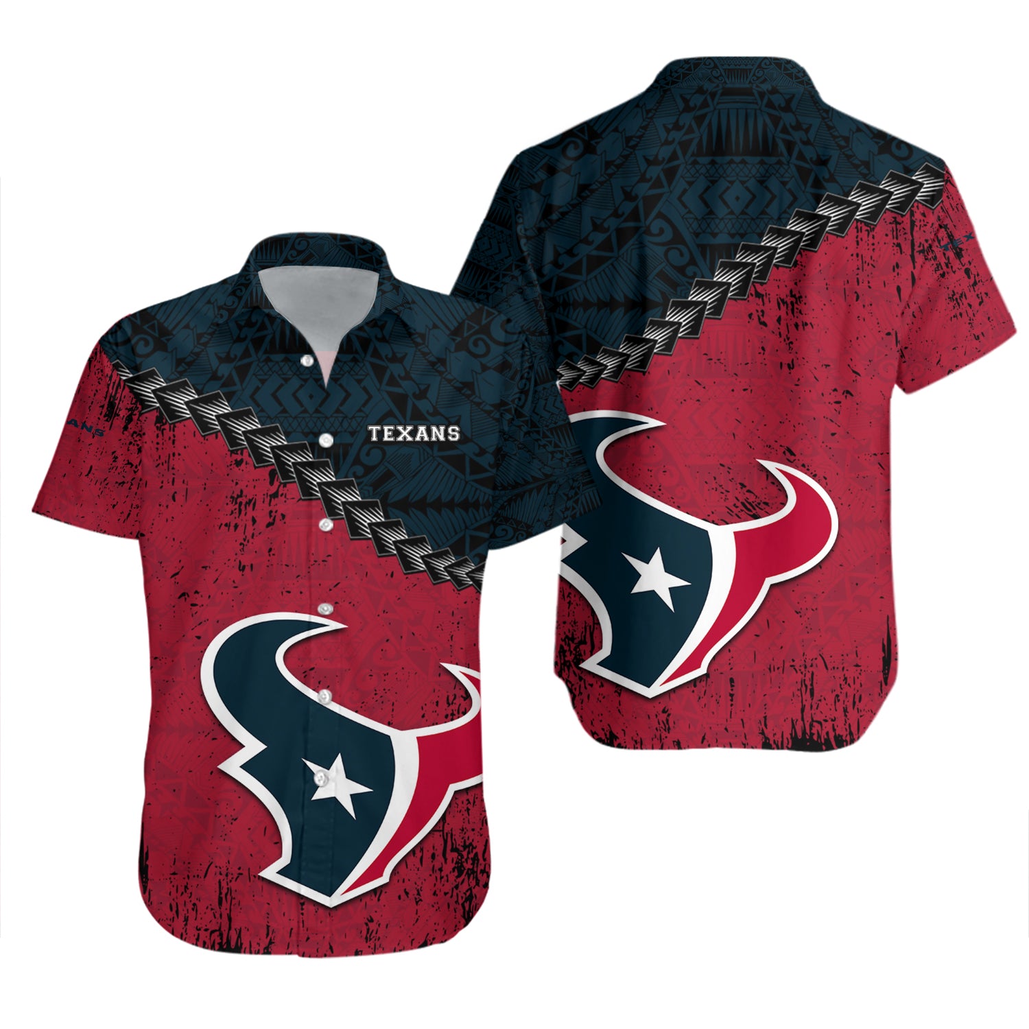 Houston Texans Hawaiian Shirt Set Grunge Polynesian Tattoo - NFL 2