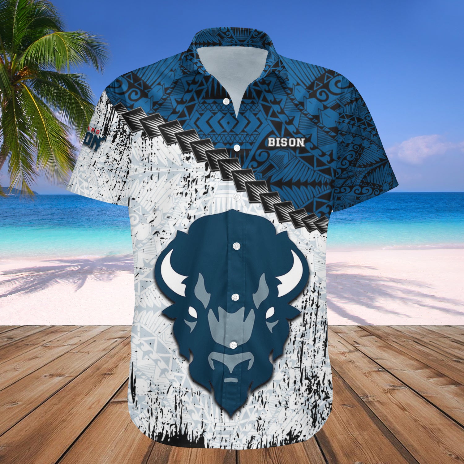 Howard Bison Hawaiian Shirt Set Grunge Polynesian Tattoo 1