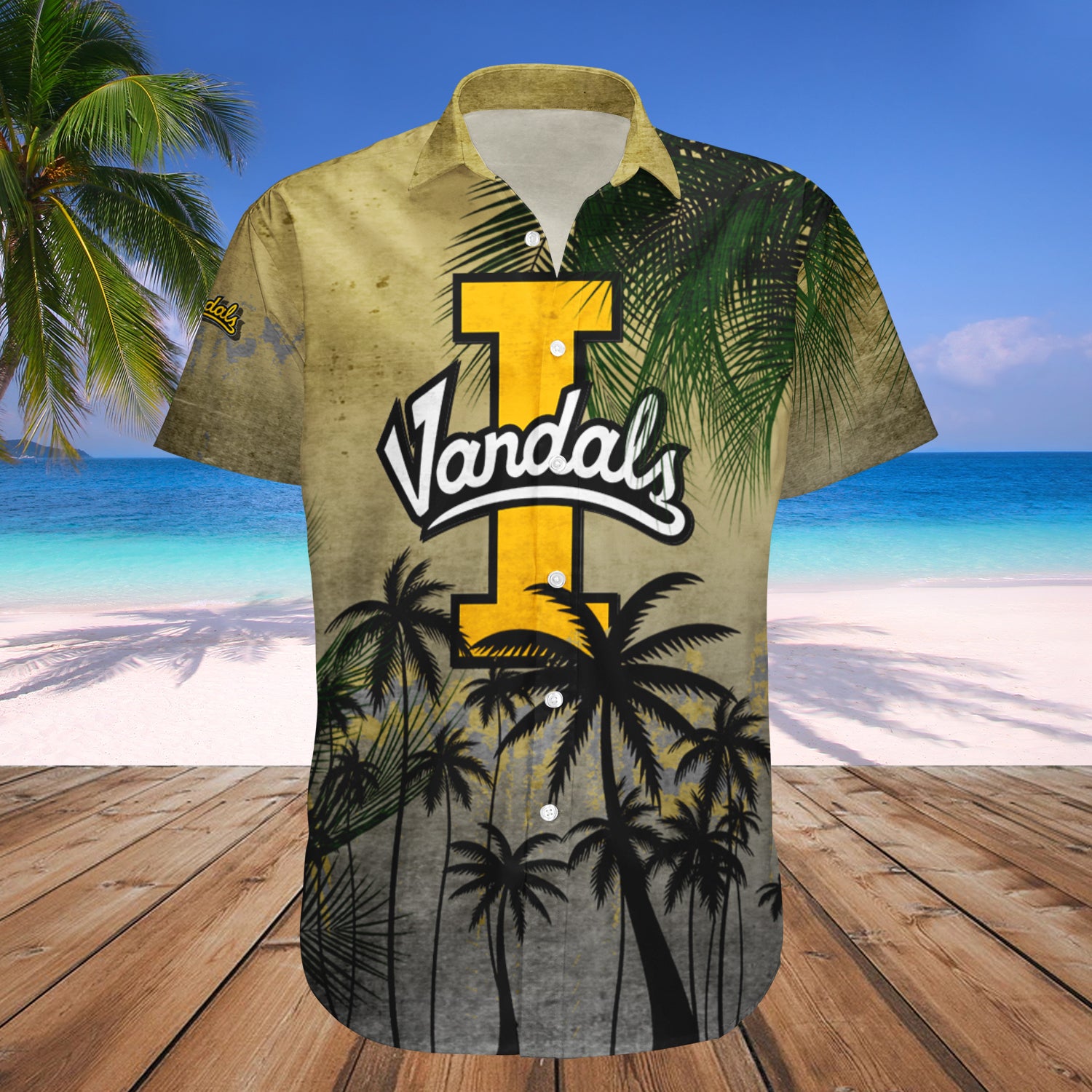 Idaho Vandals Hawaiian Shirt Set Coconut Tree Tropical Grunge 1