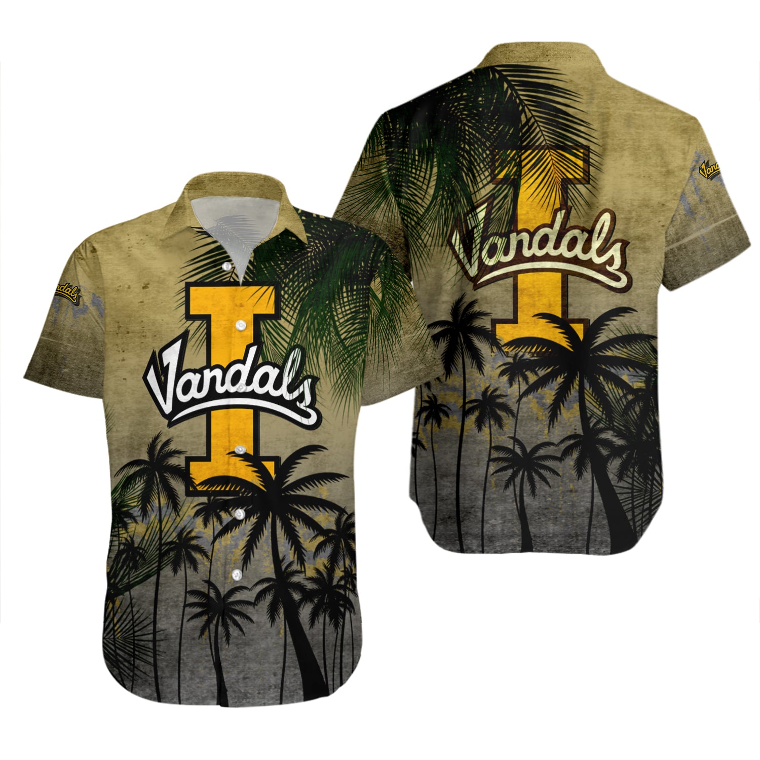 Idaho Vandals Hawaiian Shirt Set Coconut Tree Tropical Grunge 2