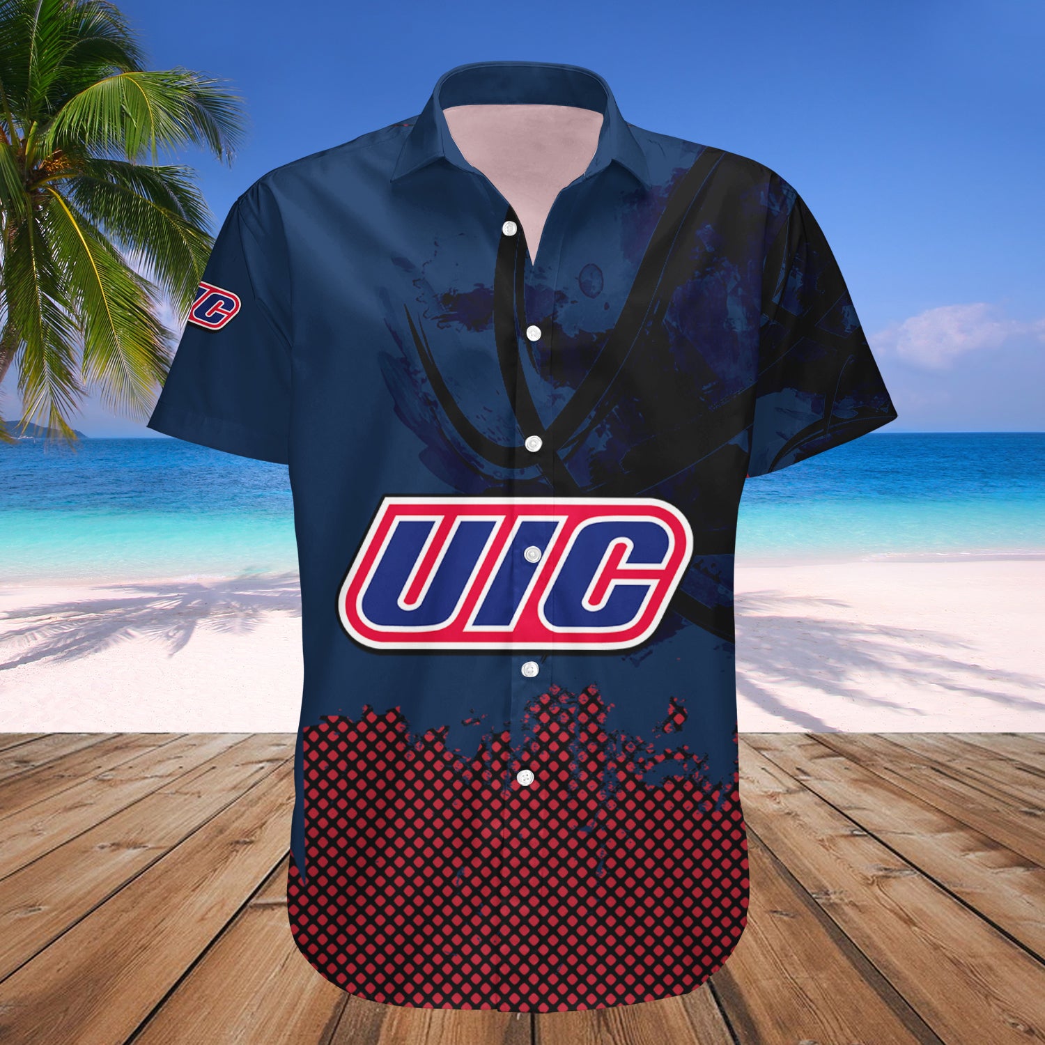 Illinois-Chicago Flames Hawaiian Shirt Set Basketball Net Grunge Pattern 1