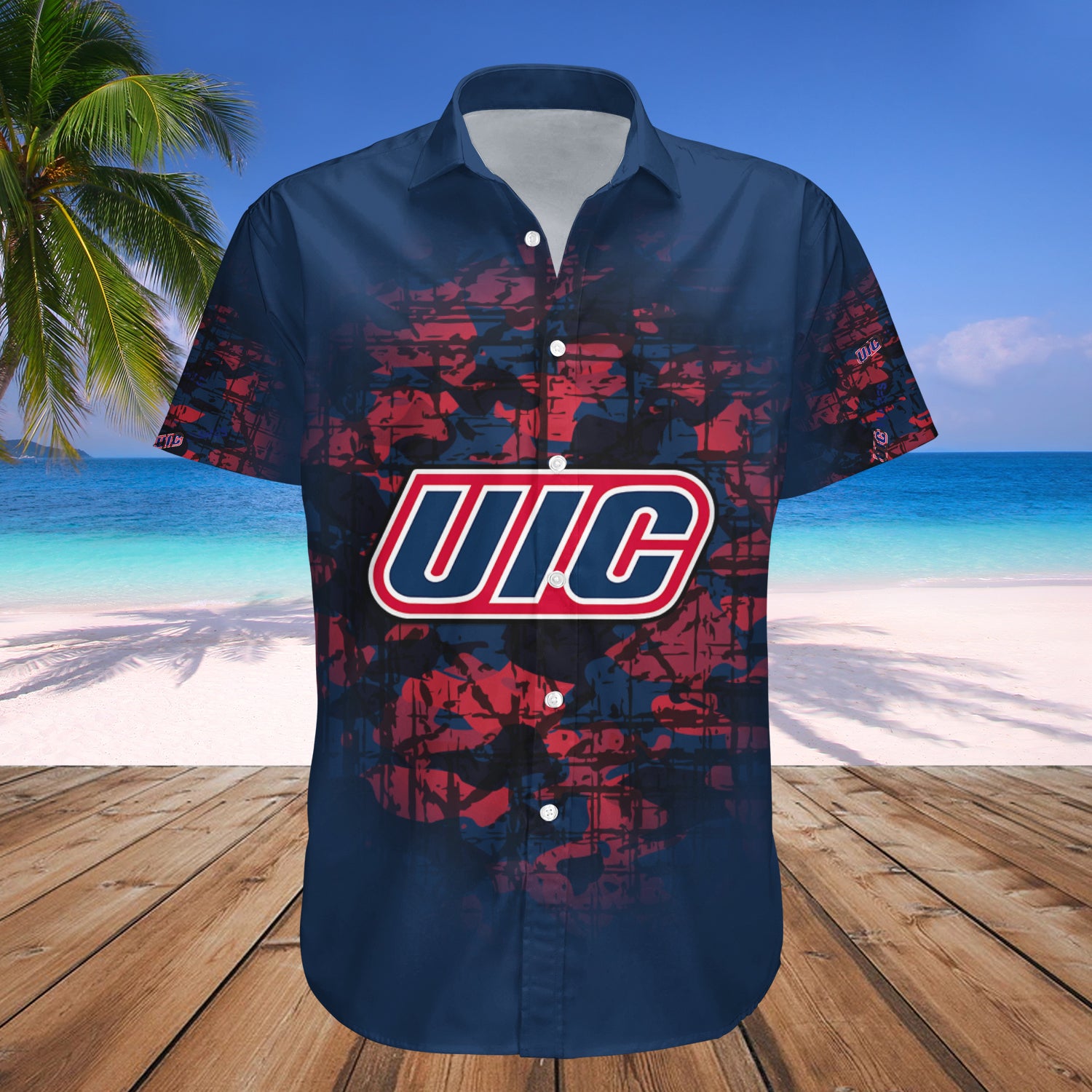 Illinois-Chicago Flames Hawaiian Shirt Set Camouflage Vintage 1