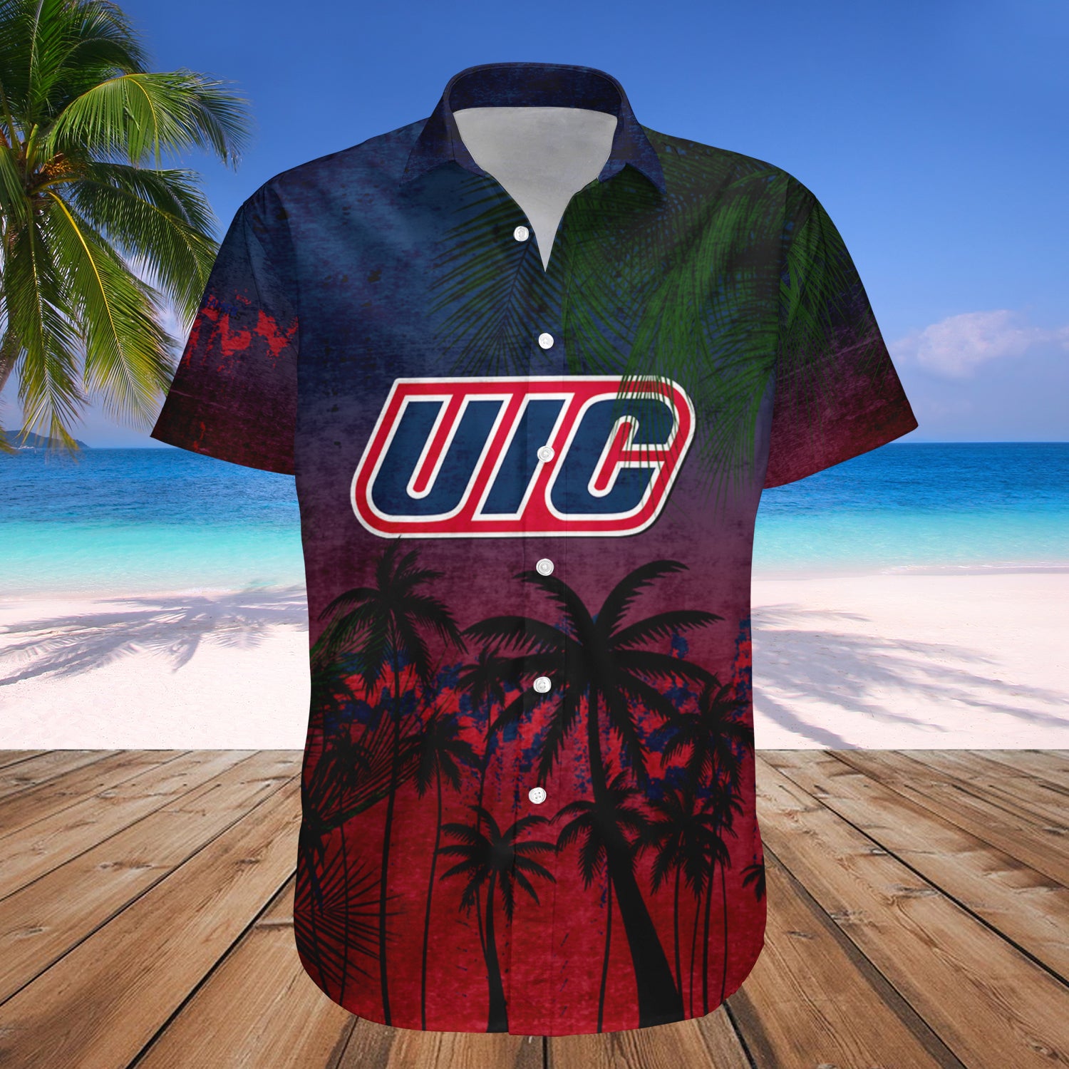 Illinois-Chicago Flames Hawaiian Shirt Set Coconut Tree Tropical Grunge 1