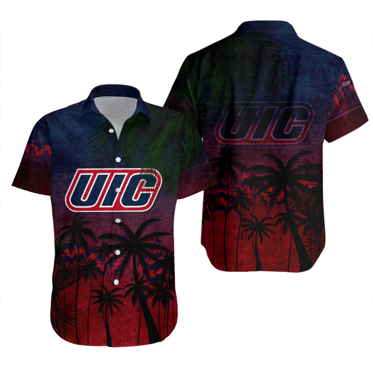 Illinois-Chicago Flames Hawaiian Shirt Set Coconut Tree Tropical Grunge 2