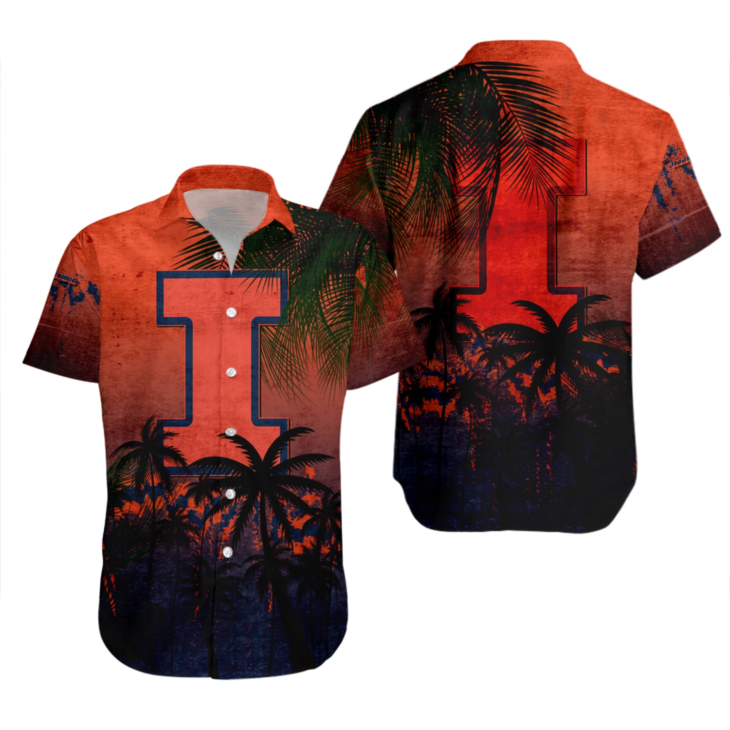 Illinois Fighting Illini Hawaiian Shirt Set Coconut Tree Tropical Grunge 2
