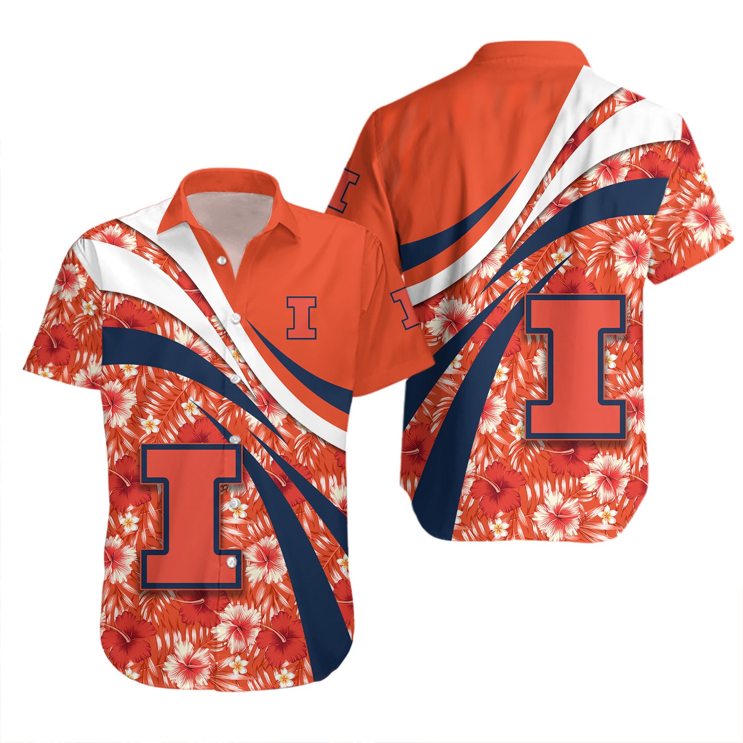 Illinois Fighting Illini Hawaiian Shirt Set Hibiscus Sport Style 2