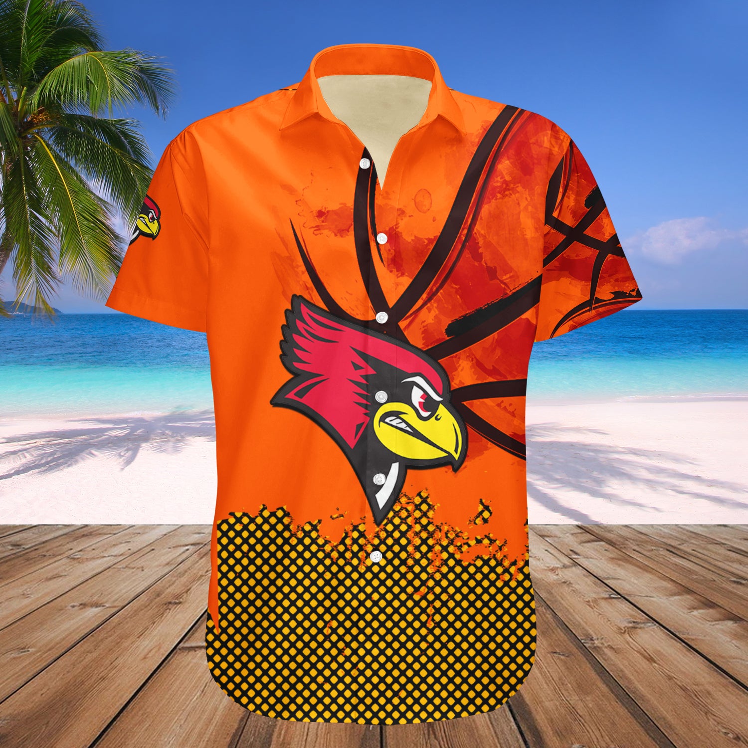 Illinois State Redbirds Hawaiian Shirt Set Basketball Net Grunge Pattern 1